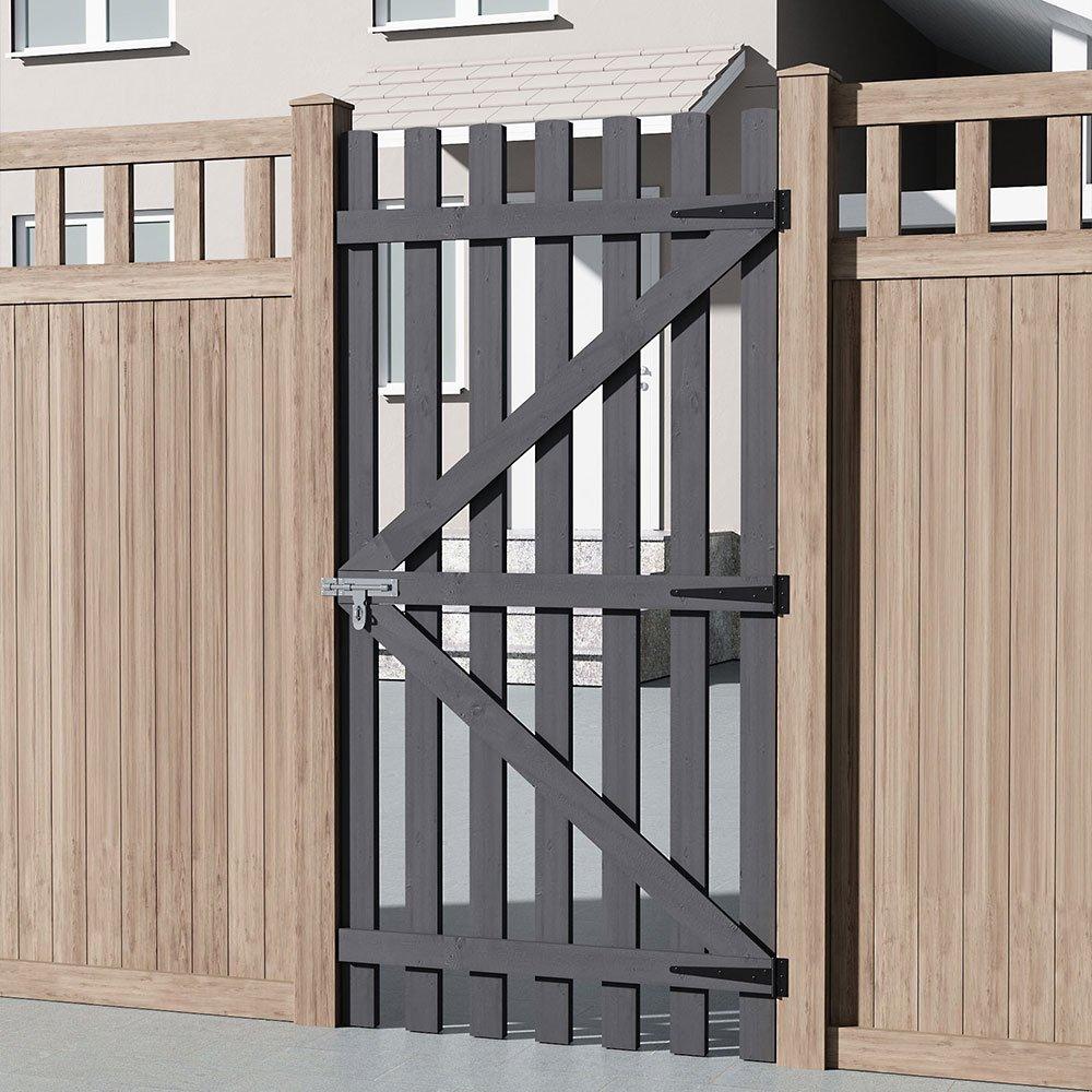 Black - Breeins - 180cm H Garden Wood Fence Gate with Latch Black - 1