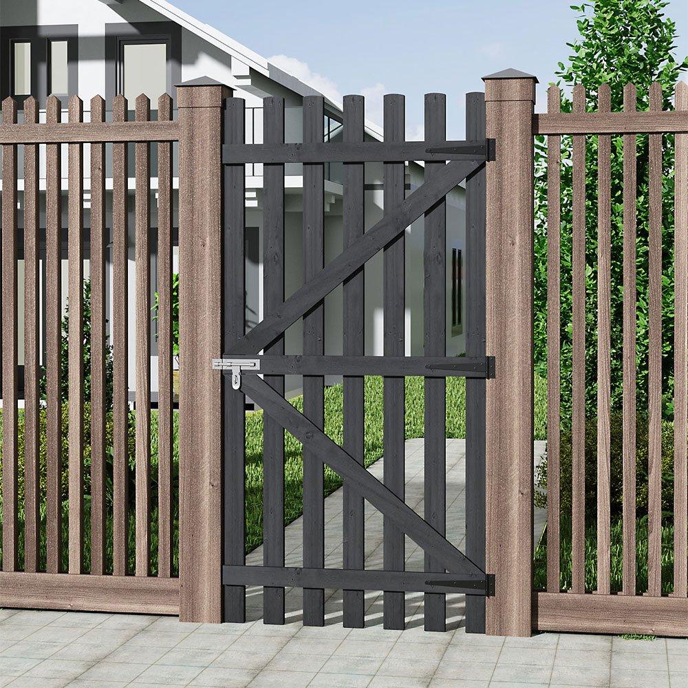 Black - Breeins - 180cm H Garden Wood Fence Gate with Latch Black - 2