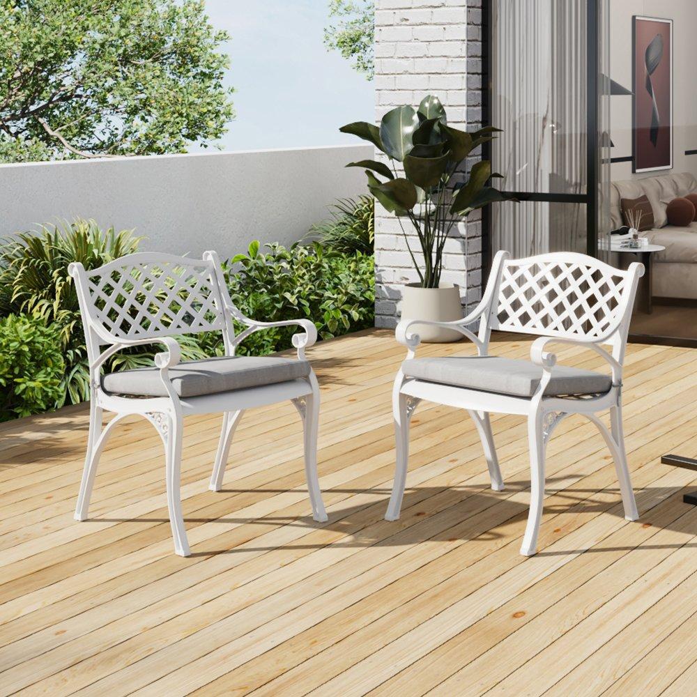 White - Breeins - 2 Pcs Garden Cast Aluminum Chairs White - 1