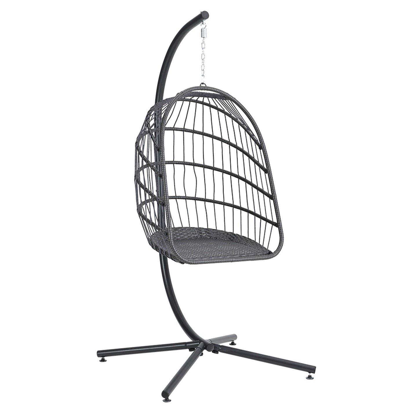 Black - Breeins - Rattan Hanging Chair with Stand and Cushion Black - 4