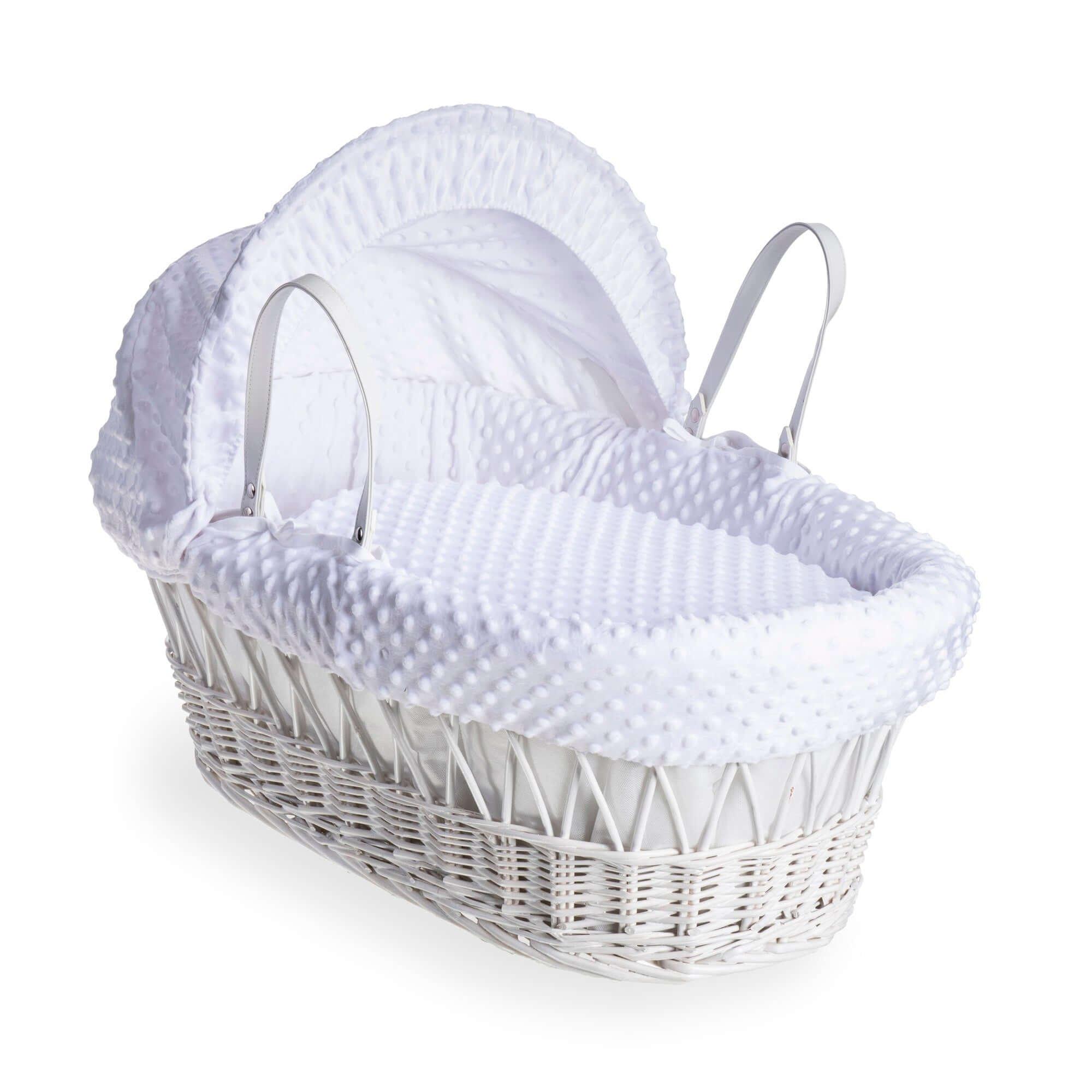White/White - Clair De Lune - Dimple White Wicker Moses Basket & Rocking Stand - 2