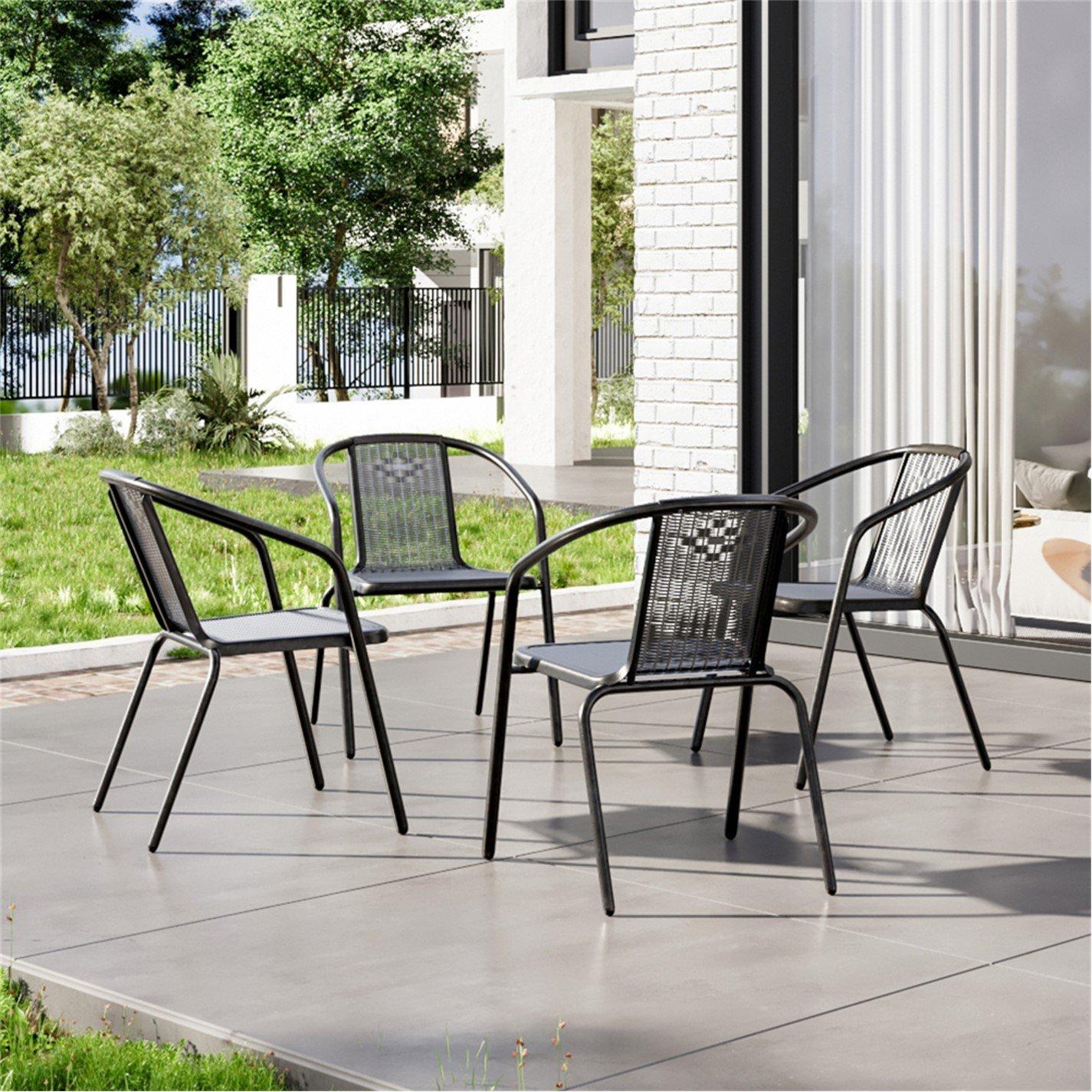 Black - Breeins - 4 PCs Rattan Stacking Garden Chairs Black - 1