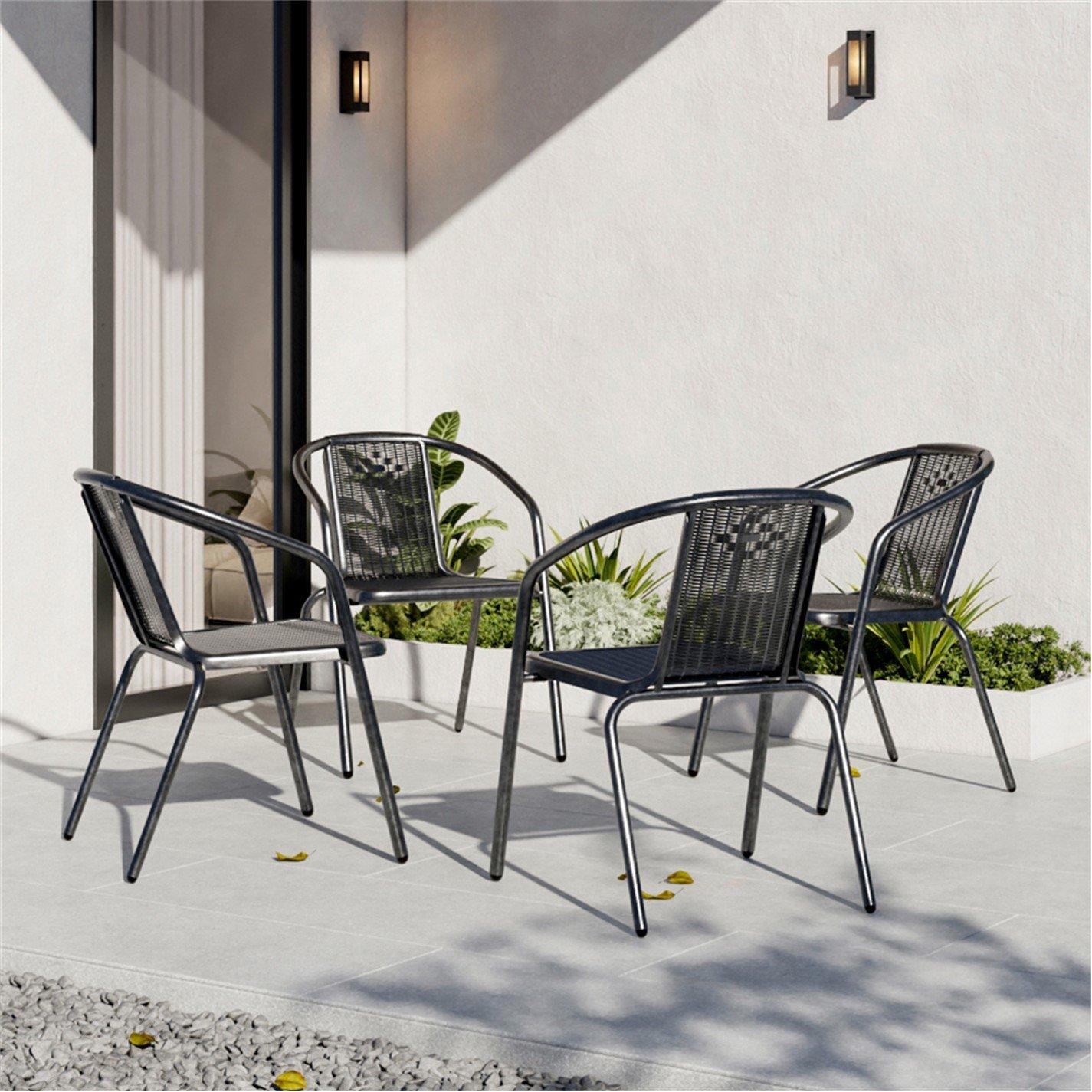 Black - Breeins - 4 PCs Rattan Stacking Garden Chairs Black - 2