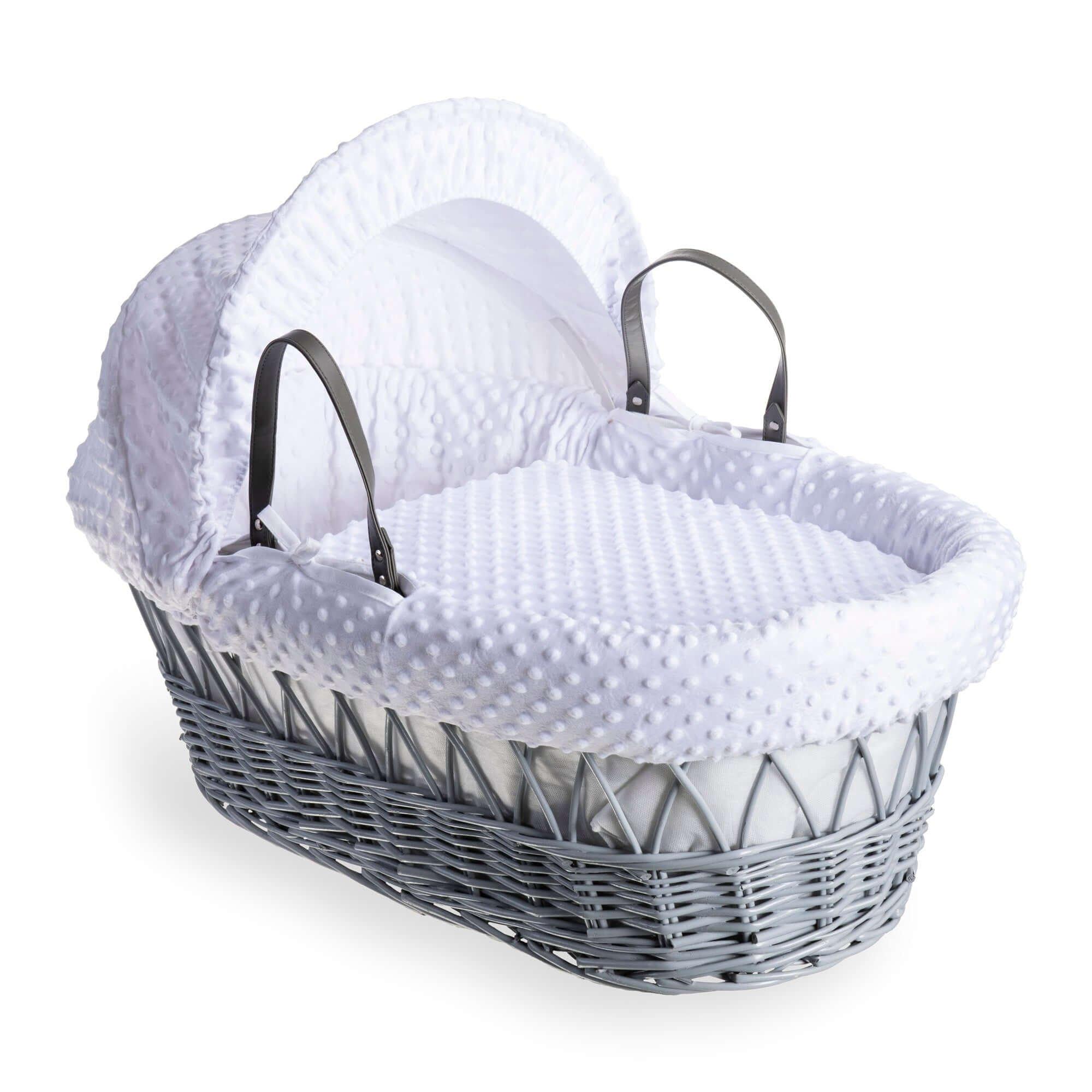 White/Grey - Clair De Lune - Dimple Grey Wicker Moses Basket & Rocking Stand - 2
