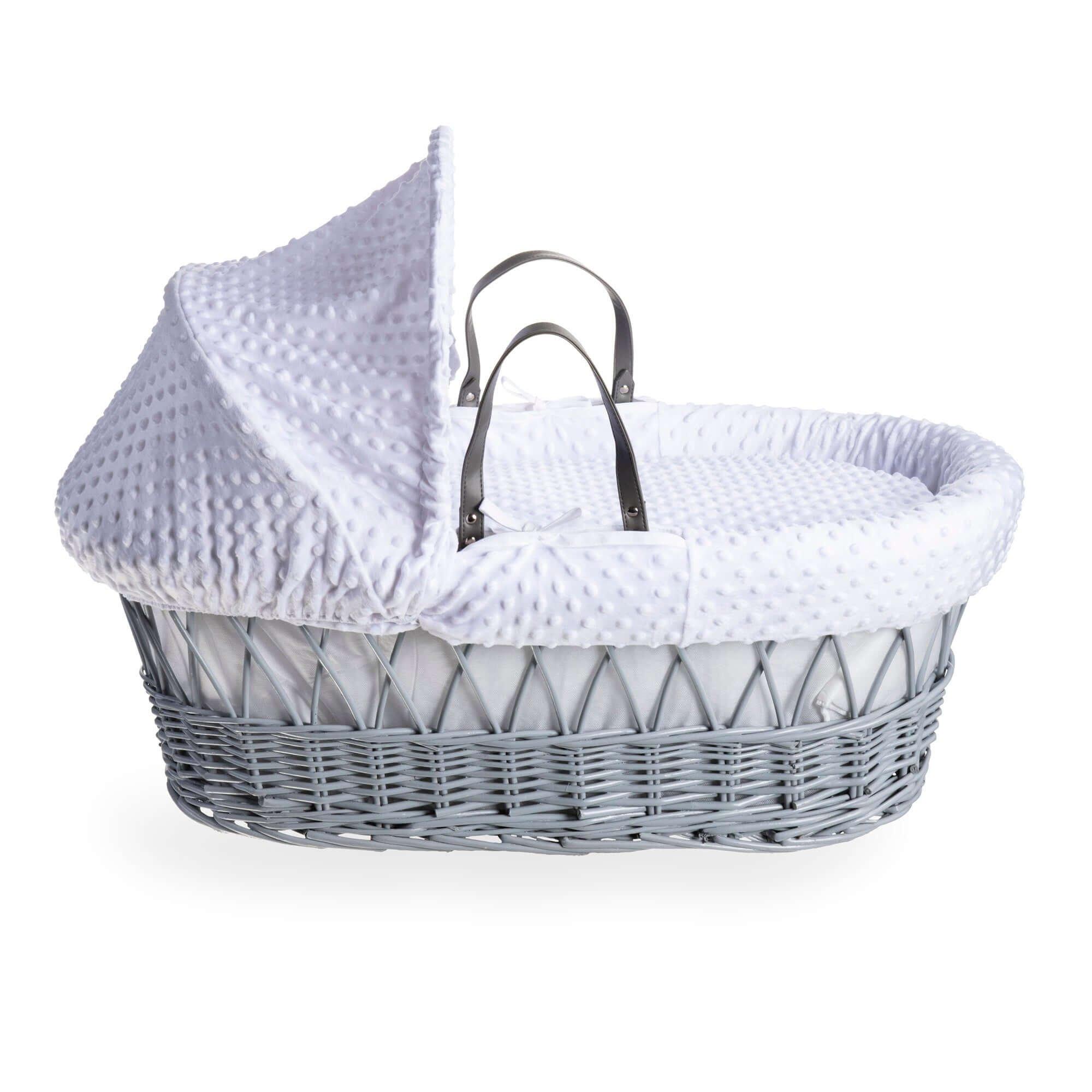 White/Grey - Clair De Lune - Dimple Grey Wicker Moses Basket & Rocking Stand - 5