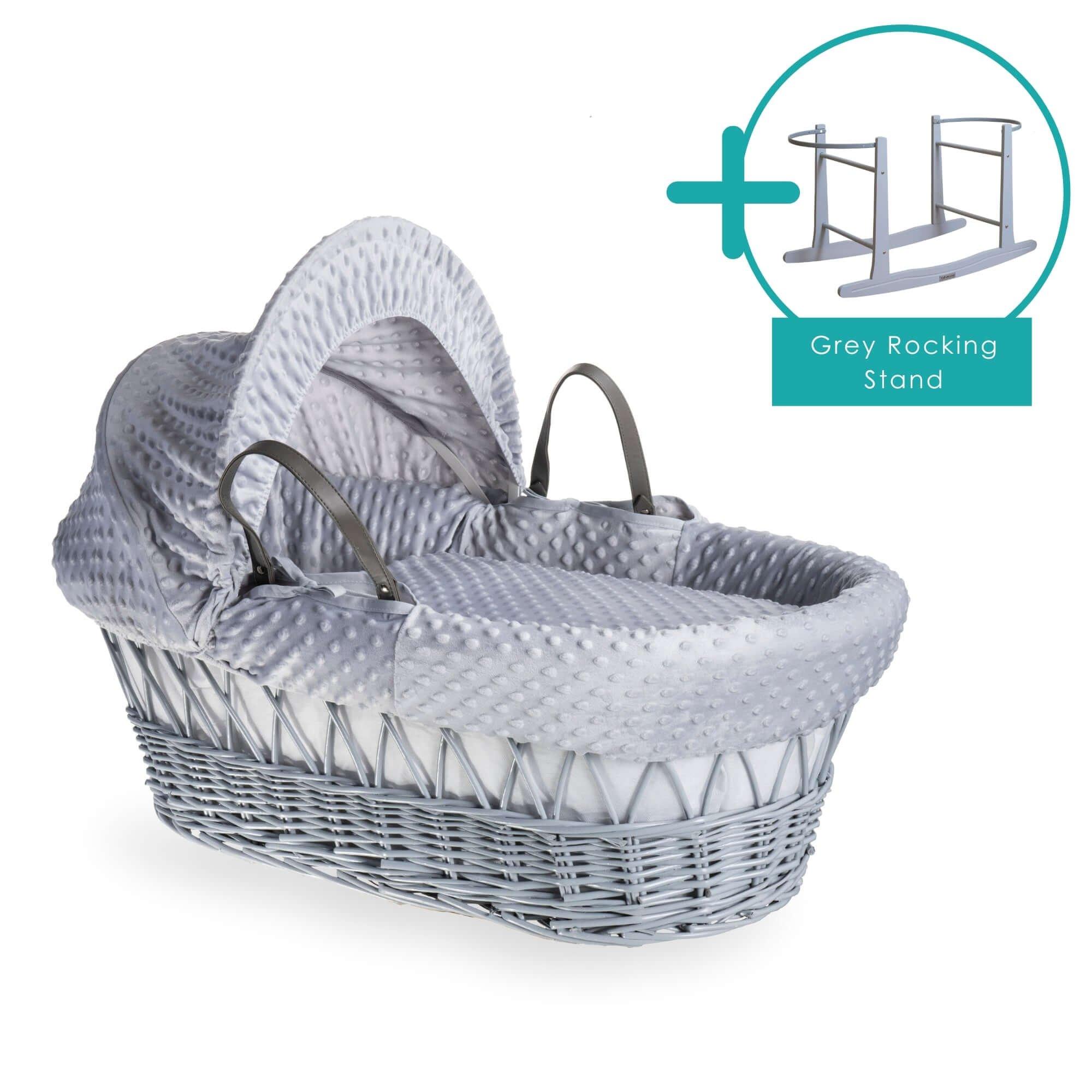 Grey/Grey - Clair De Lune - Dimple Grey Wicker Moses Basket & Rocking Stand - 1