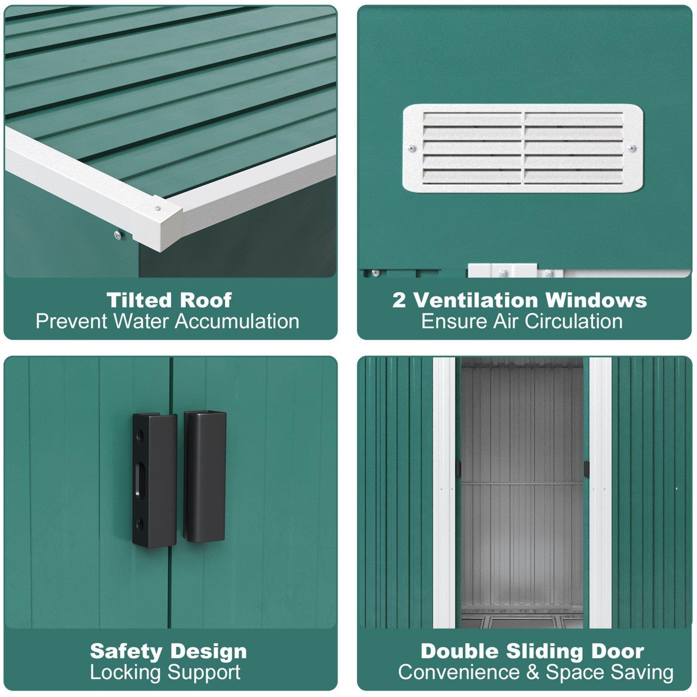 Green - Breeins - Outdoor 4x6Fts Metal Storage Shed Green - 3