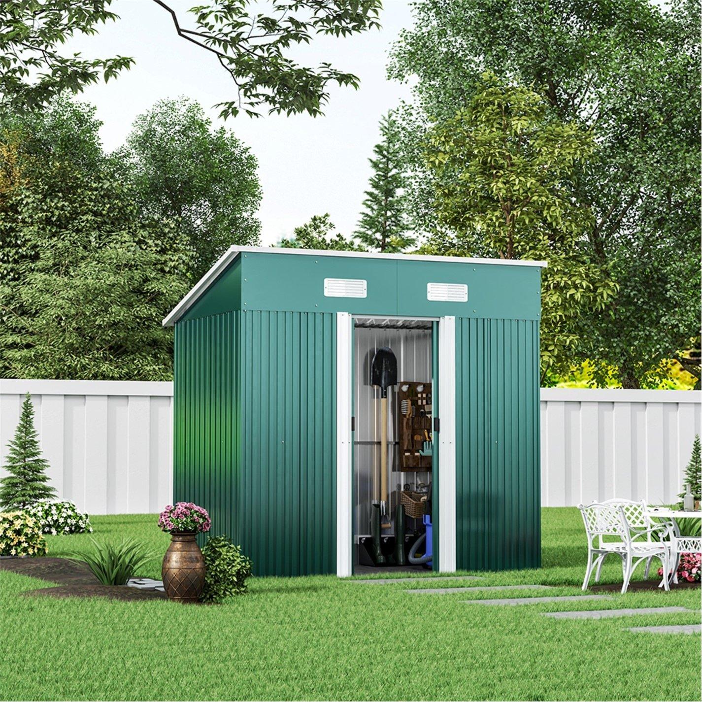 Green - Breeins - Outdoor 4x6Fts Metal Storage Shed Green - 5