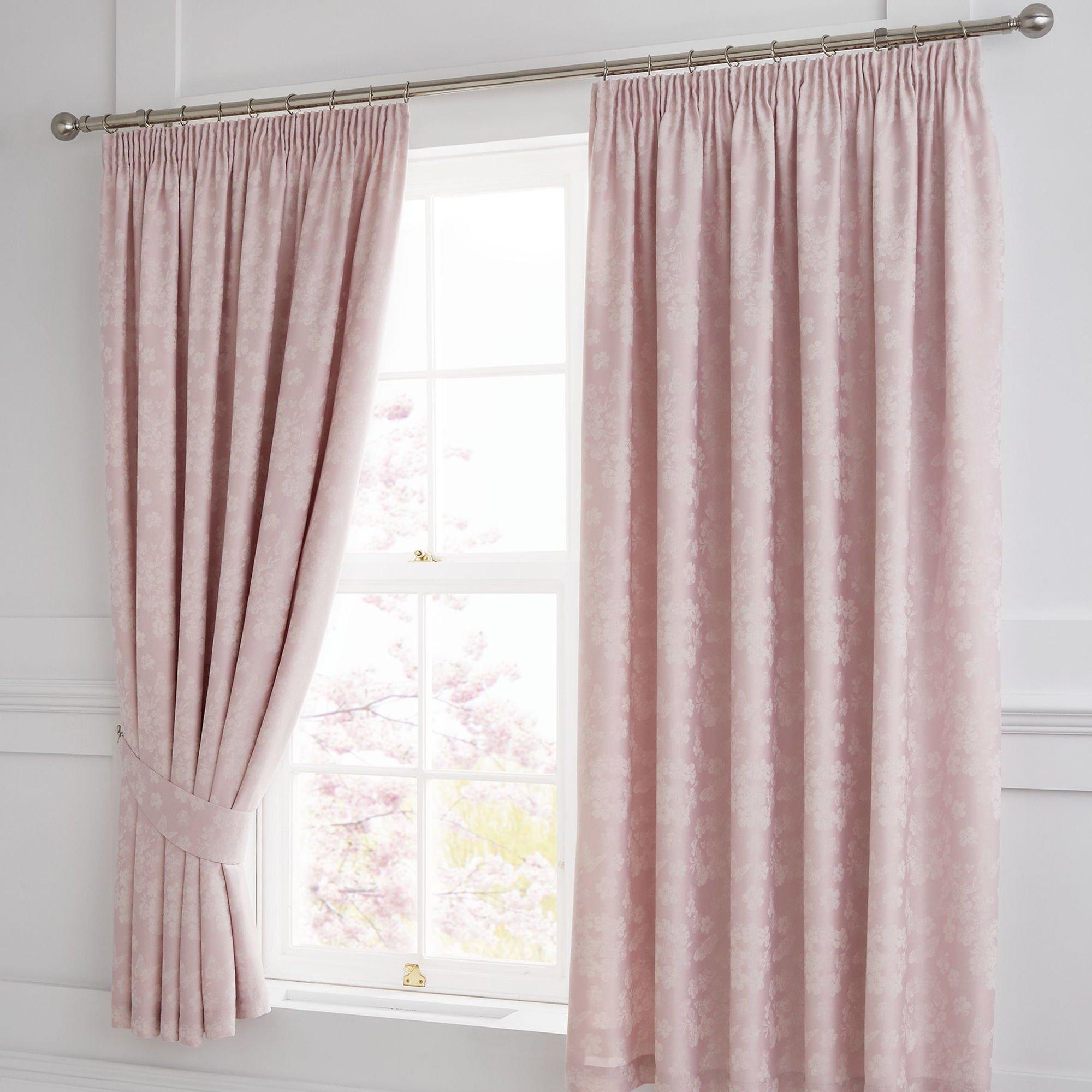 Dreams And Drapes  Blossom Jacquard Lined Curtains With Tie-Backs - Blush - 168x183cm