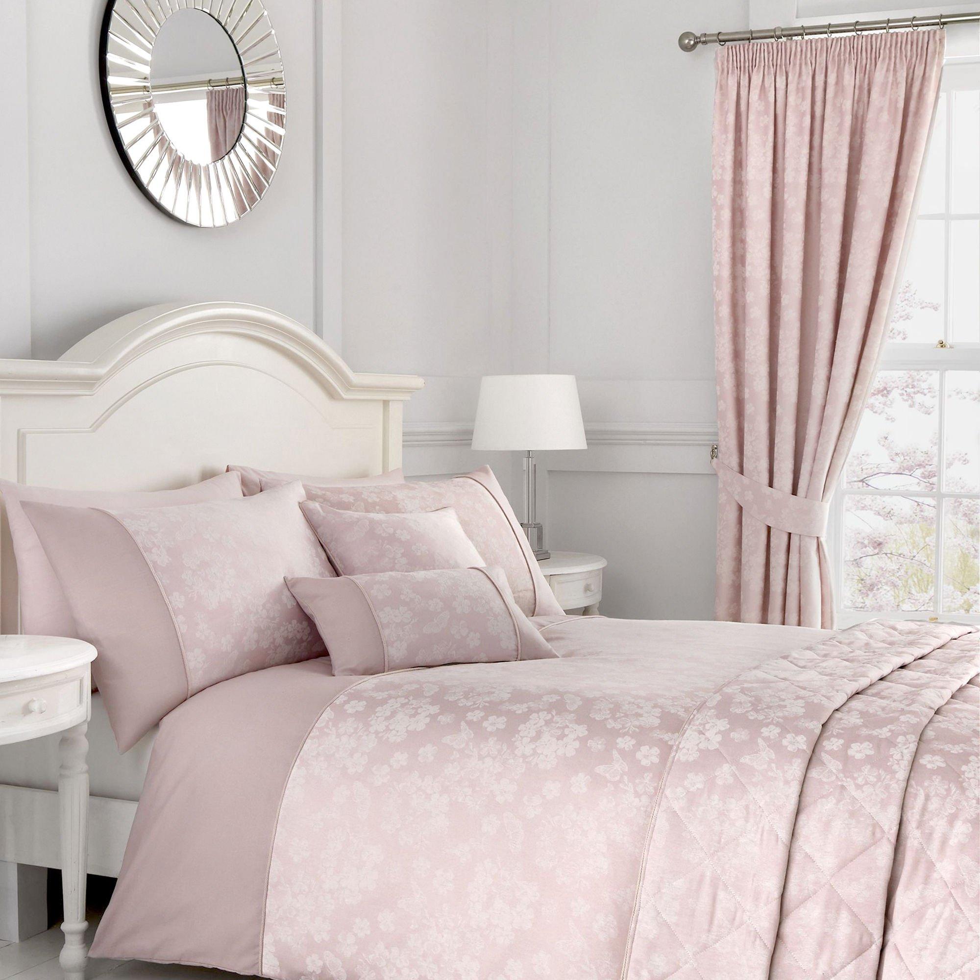 Blush - Dreams and Drapes - Blossom Jacquard Lined Curtains with Tie-backs - 2