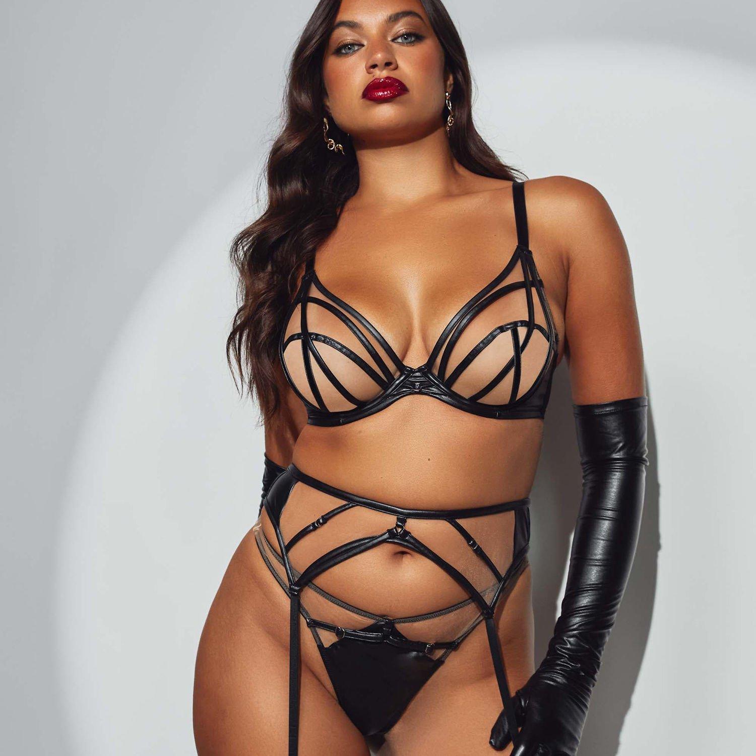 Black - Playful Promises - Ramona Black Leatherette High Waist Thong - 2