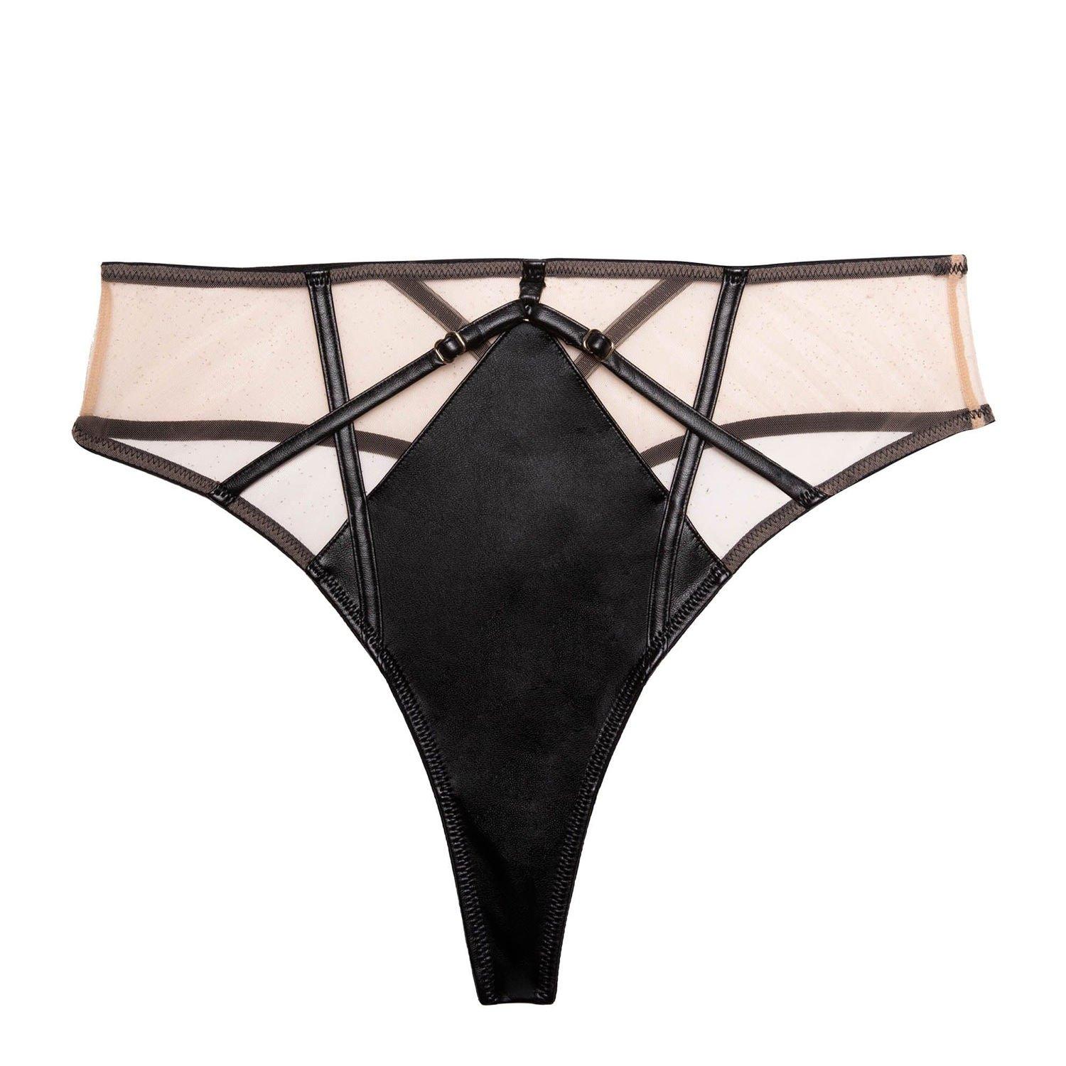 Black - Playful Promises - Ramona Black Leatherette High Waist Thong - 4