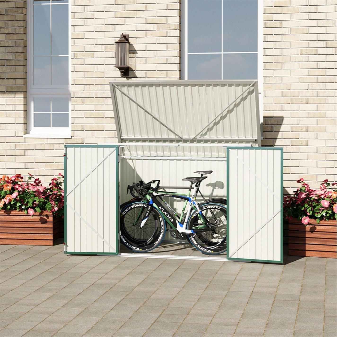 Green - Breeins - Outdoor 6x3Fts Metal Bike Storage Shed Green - 5