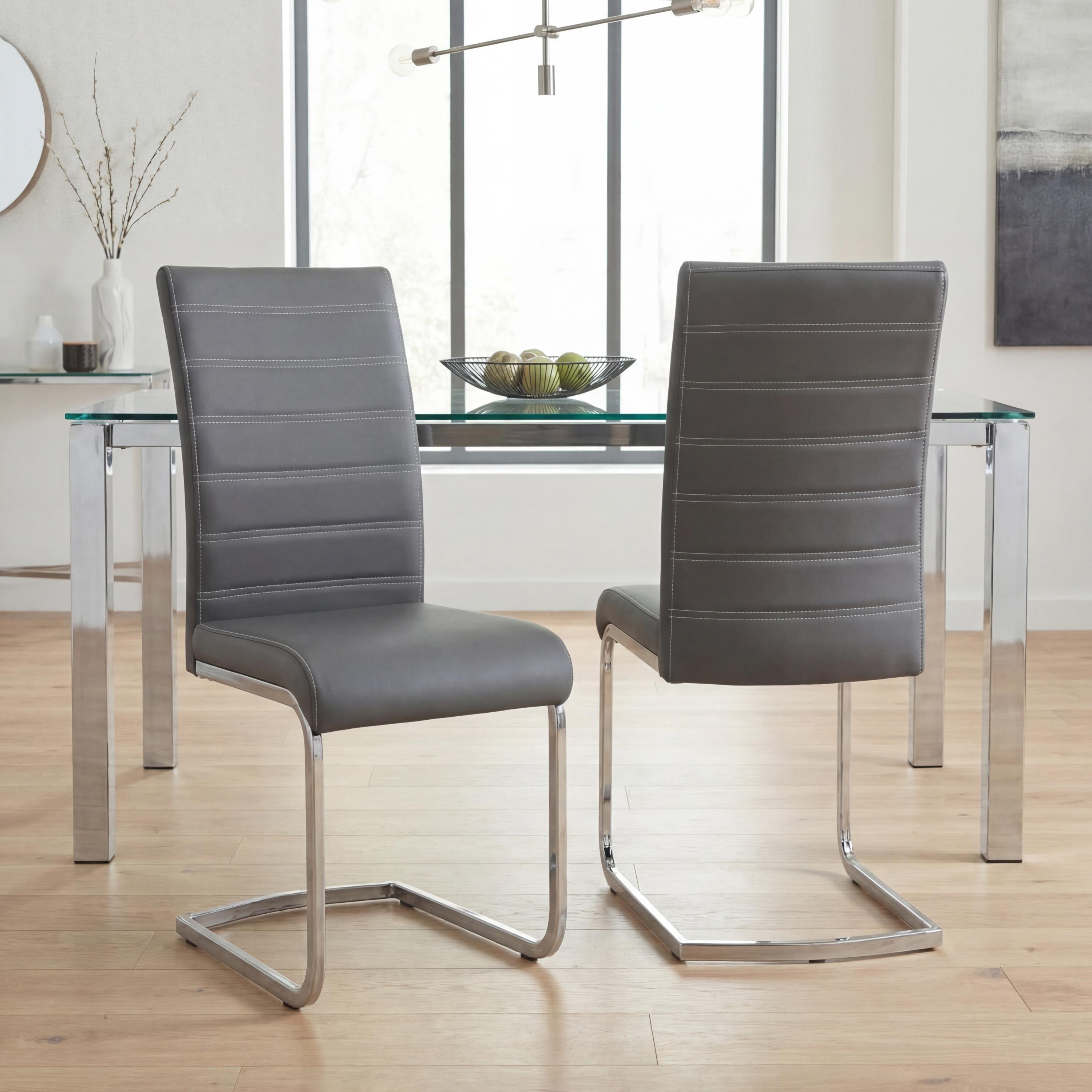 Grey - Shankar - Set of 2 Arundel Faux Leather Grey Dining Chairs - 1