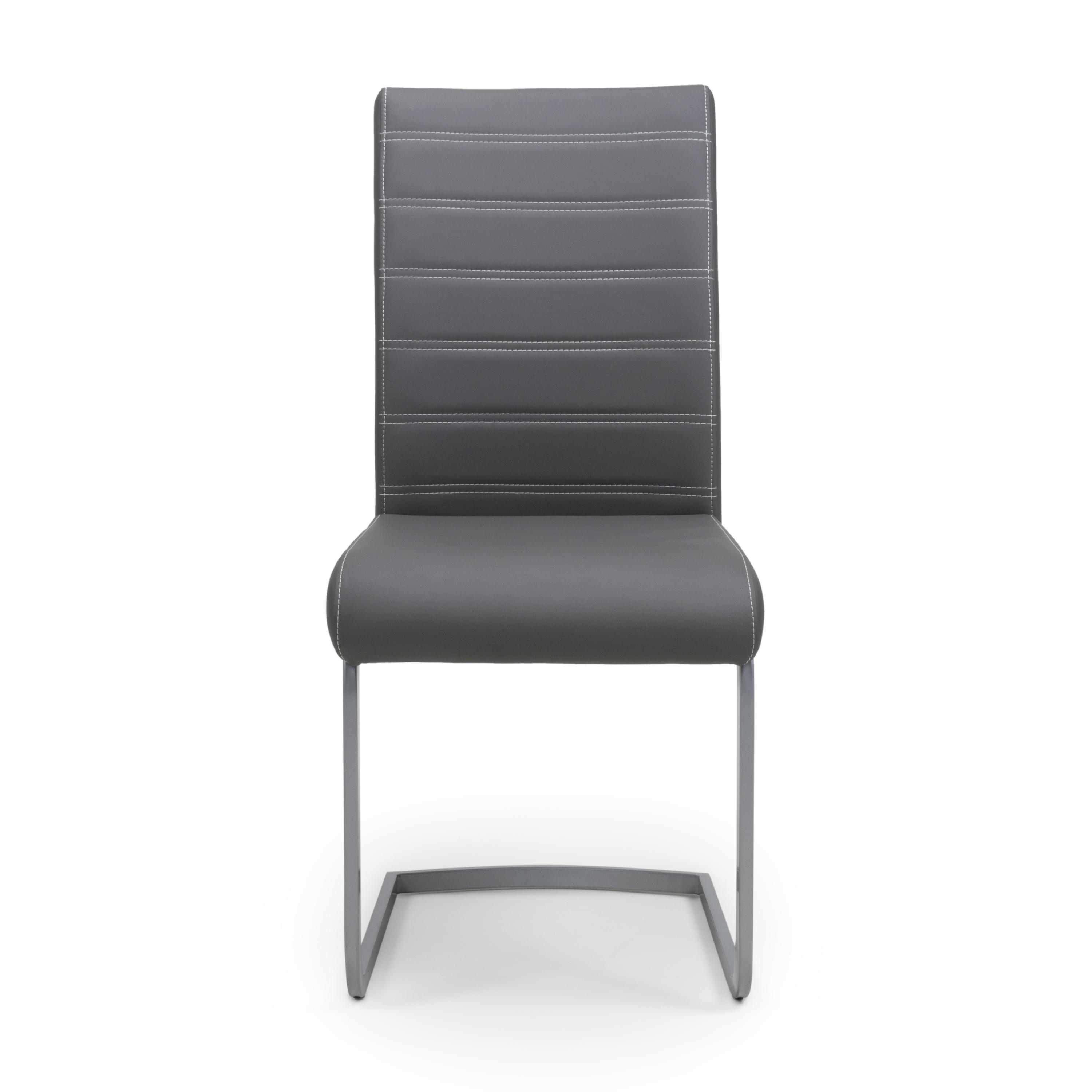 Grey - Shankar - Set of 2 Arundel Faux Leather Grey Dining Chairs - 4