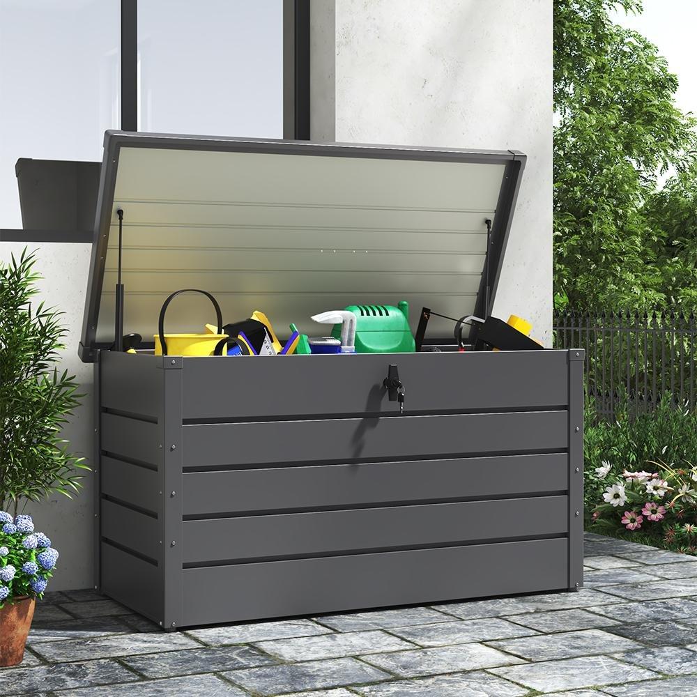 Grey - Breeins - 350L Metal Outdoor Storage Box, Grey - 5