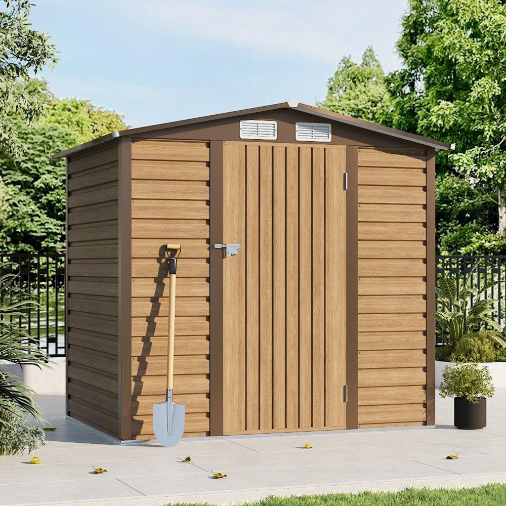 Brown - Breeins - Outdoor 6x4Fts Galvanized Tawny Storage Shed - 2