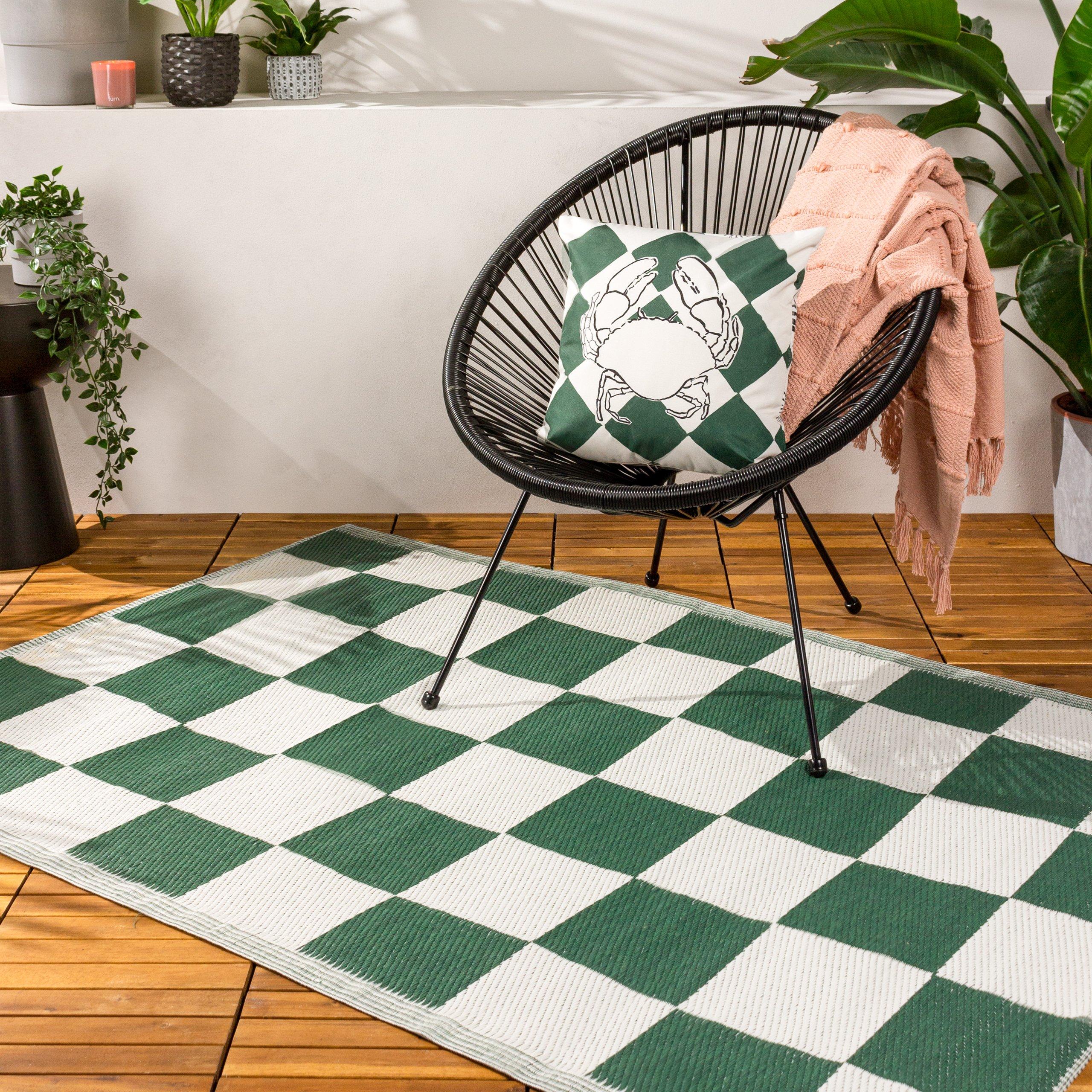 Green - furn. - Checker Board Recycled Outdoor Rug - 1