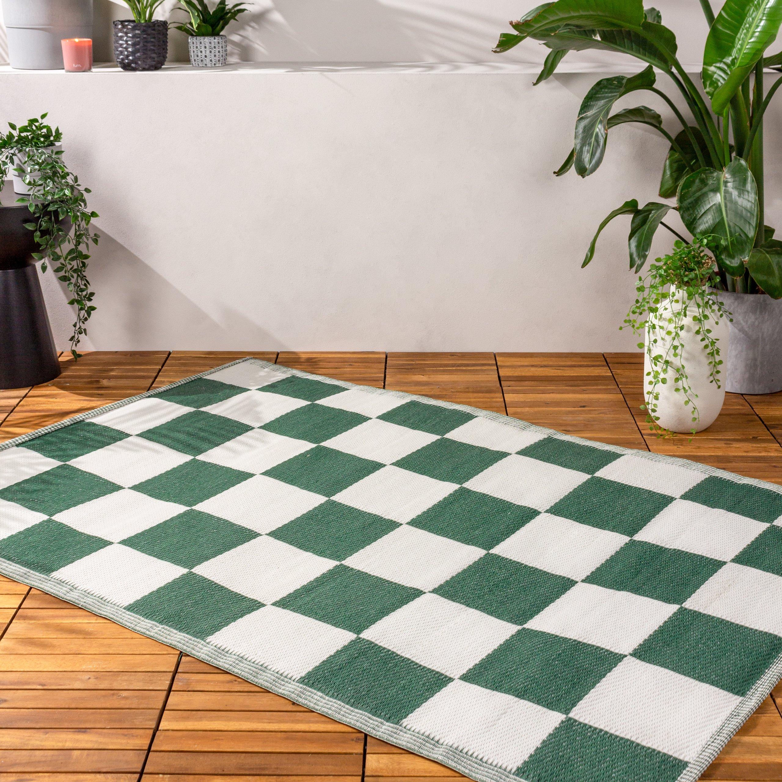 Green - furn. - Checker Board Recycled Outdoor Rug - 2