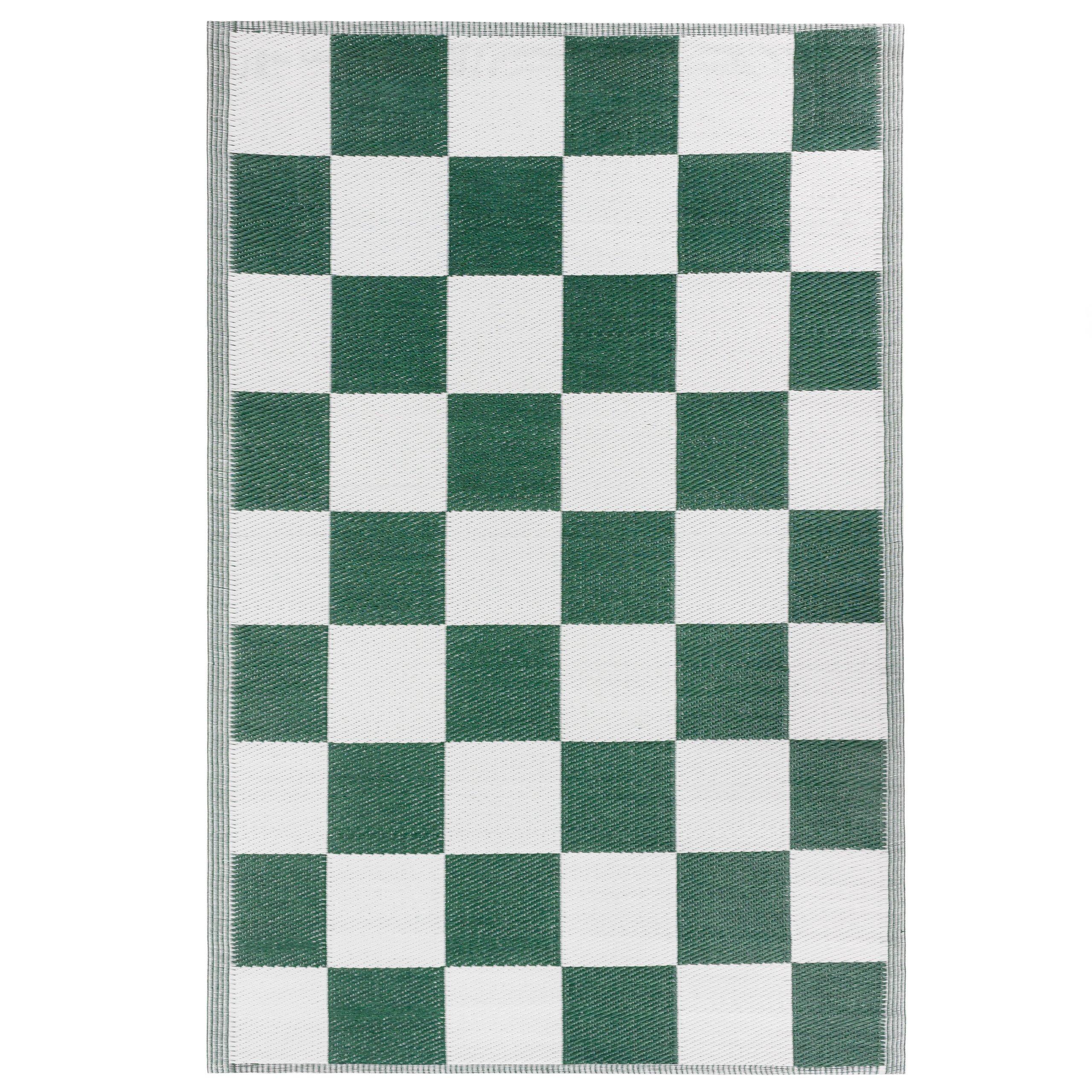 Green - furn. - Checker Board Recycled Outdoor Rug - 5