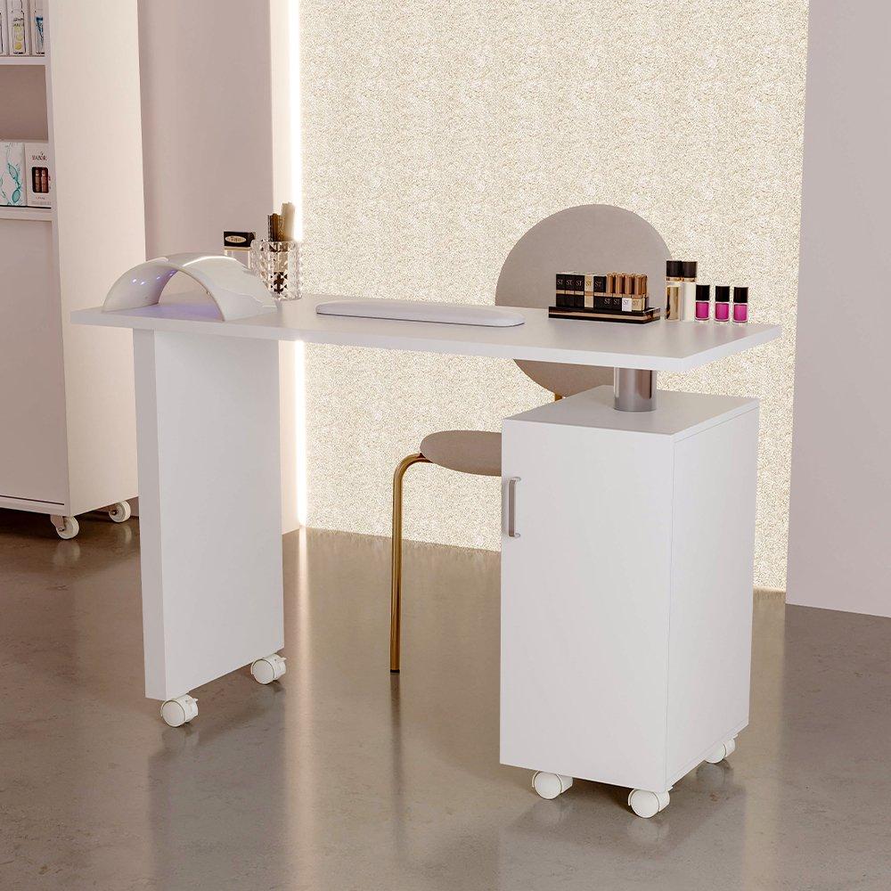 White - SHEONLY - Rolling Manicure Salon Table with Storage - 1