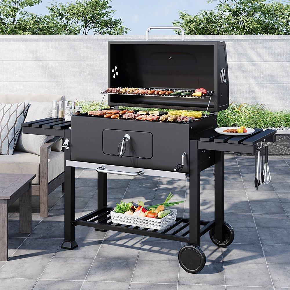 Black - Breeins - Charcoal BBQ Grill with Side Shelves Black - 1