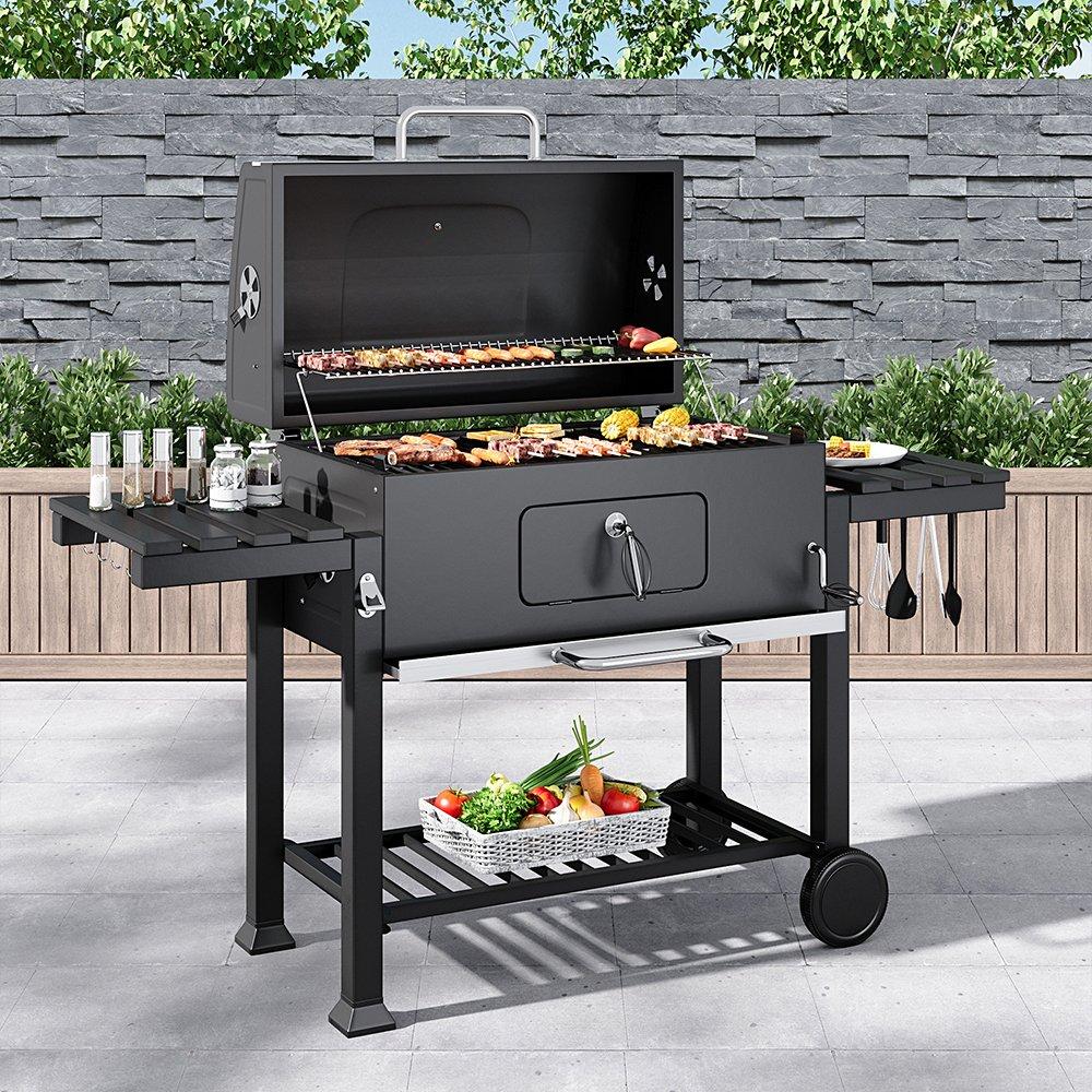 Black - Breeins - Charcoal BBQ Grill with Side Shelves Black - 2