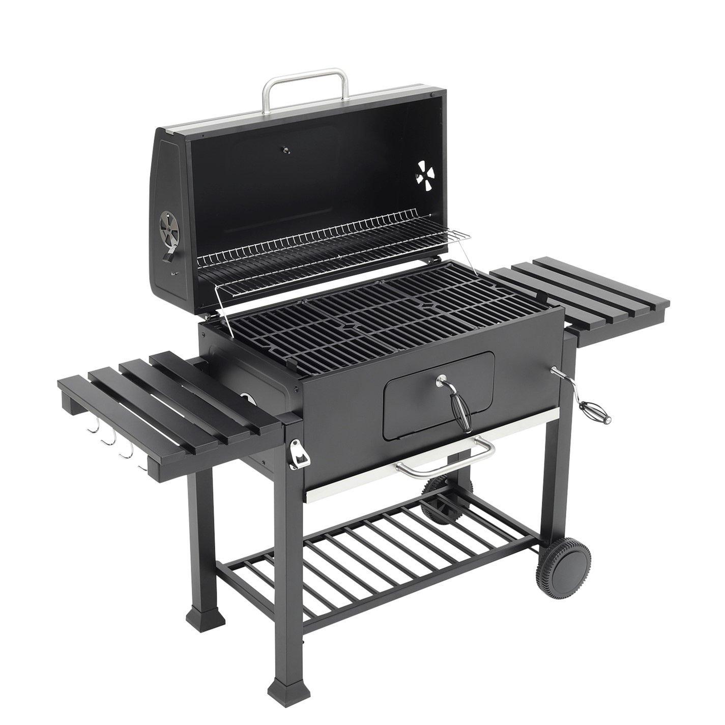 Black - Breeins - Charcoal BBQ Grill with Side Shelves Black - 3