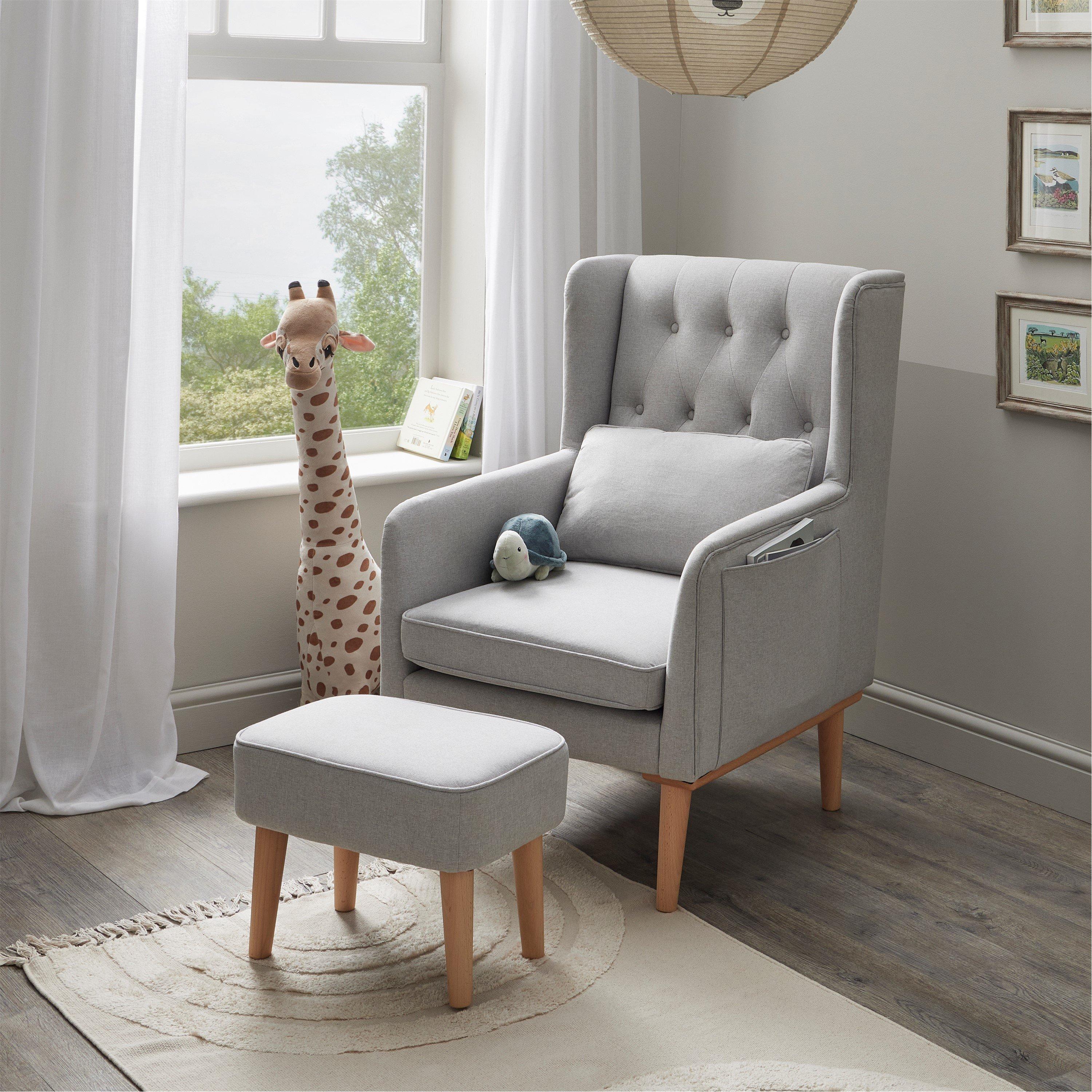 Grey - Babymore - Lux Nursing Chair with Stool - Grey - 3