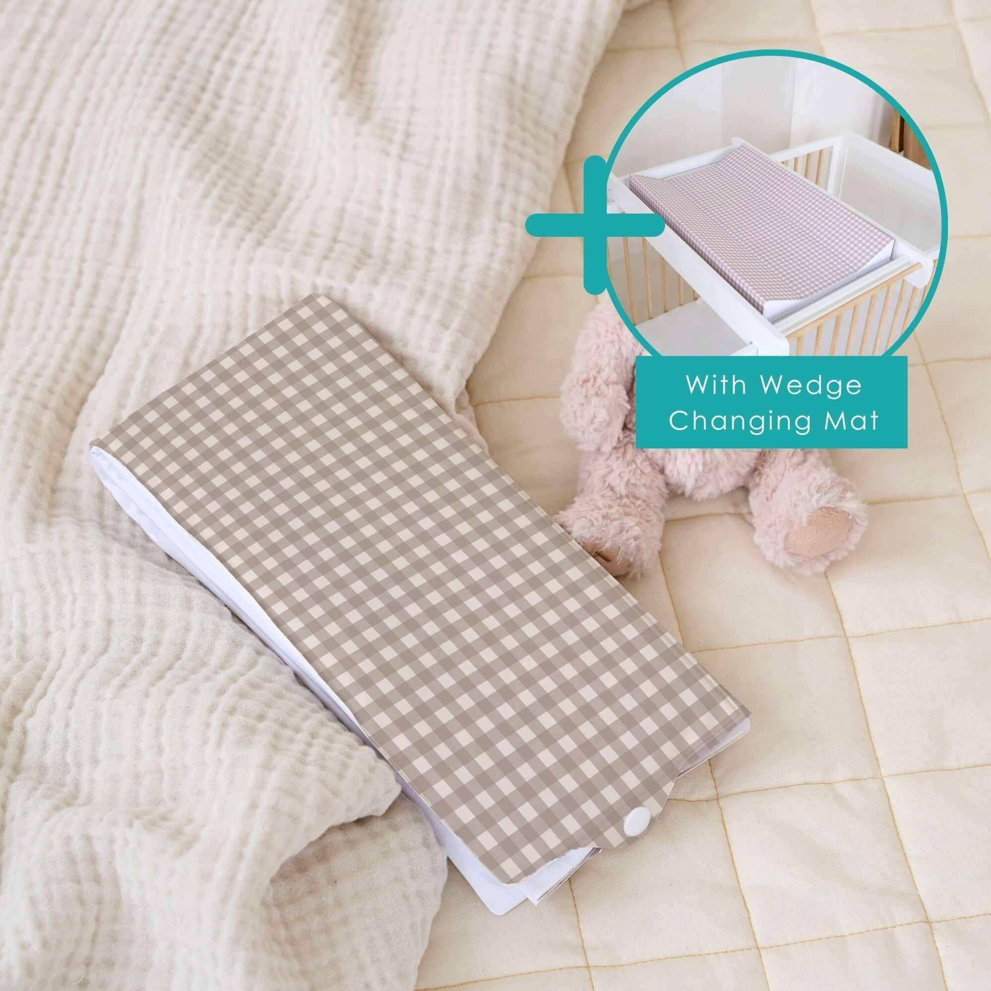 Clair De Lune  Newborn Gingham Wedge And Travel Changing Mat Bundle - Purple