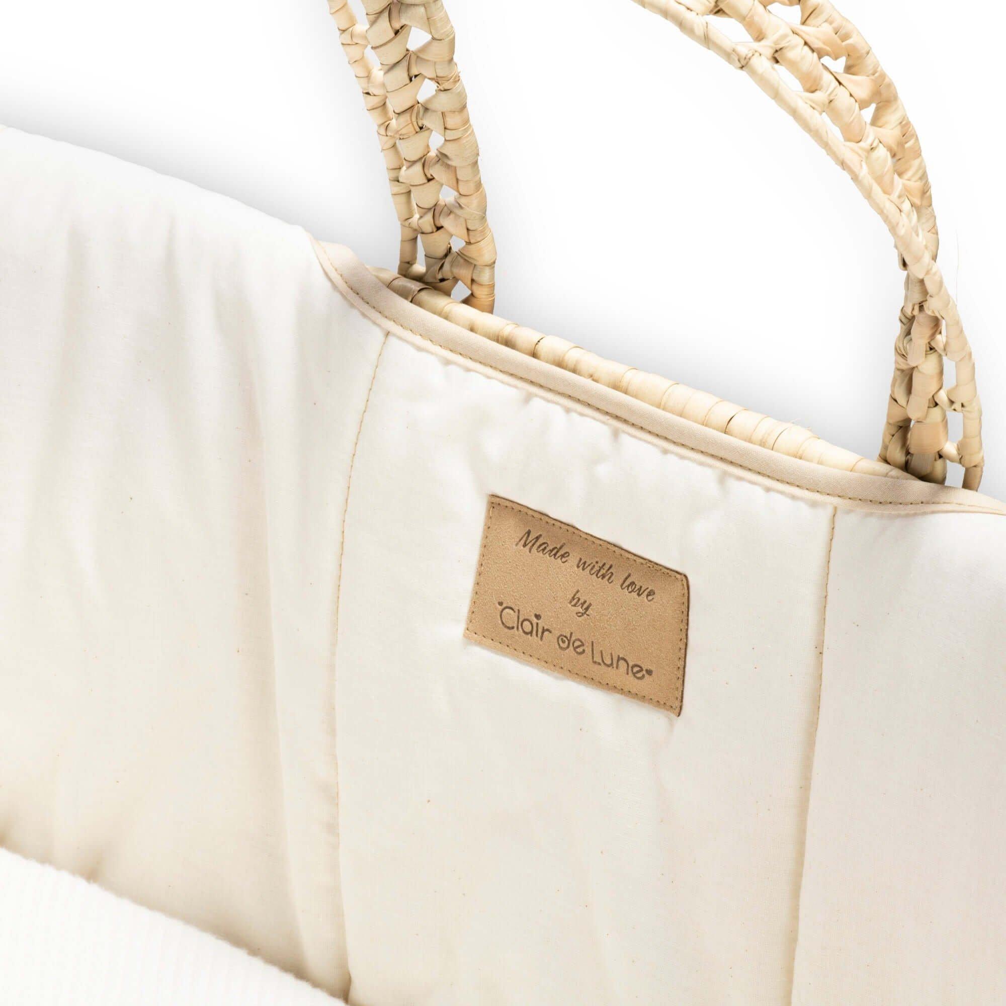 Cream - Clair De Lune - Cream Organic Palm Moses Basket with Rocking Stand - 3