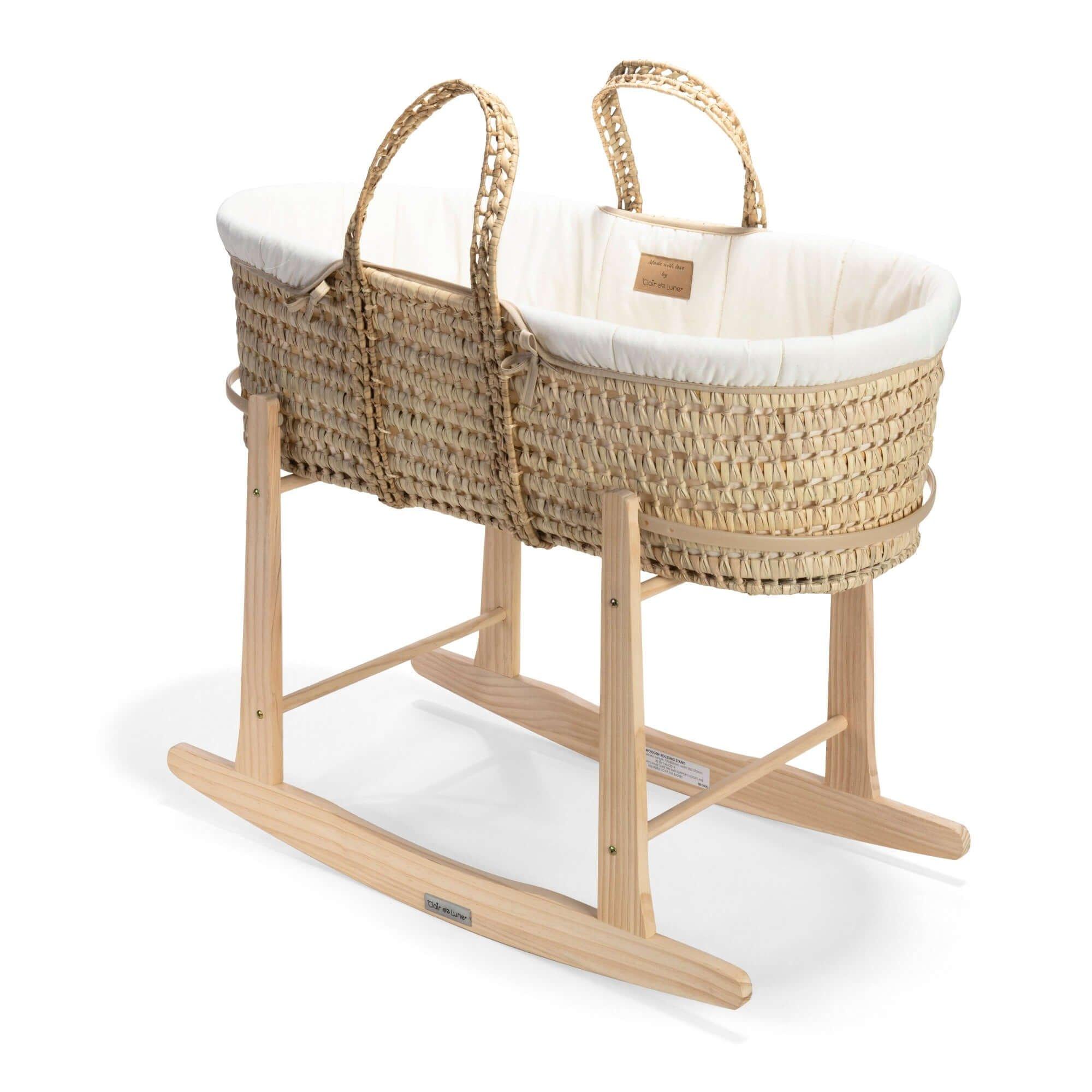 Cream - Clair De Lune - Cream Organic Palm Moses Basket with Rocking Stand - 4