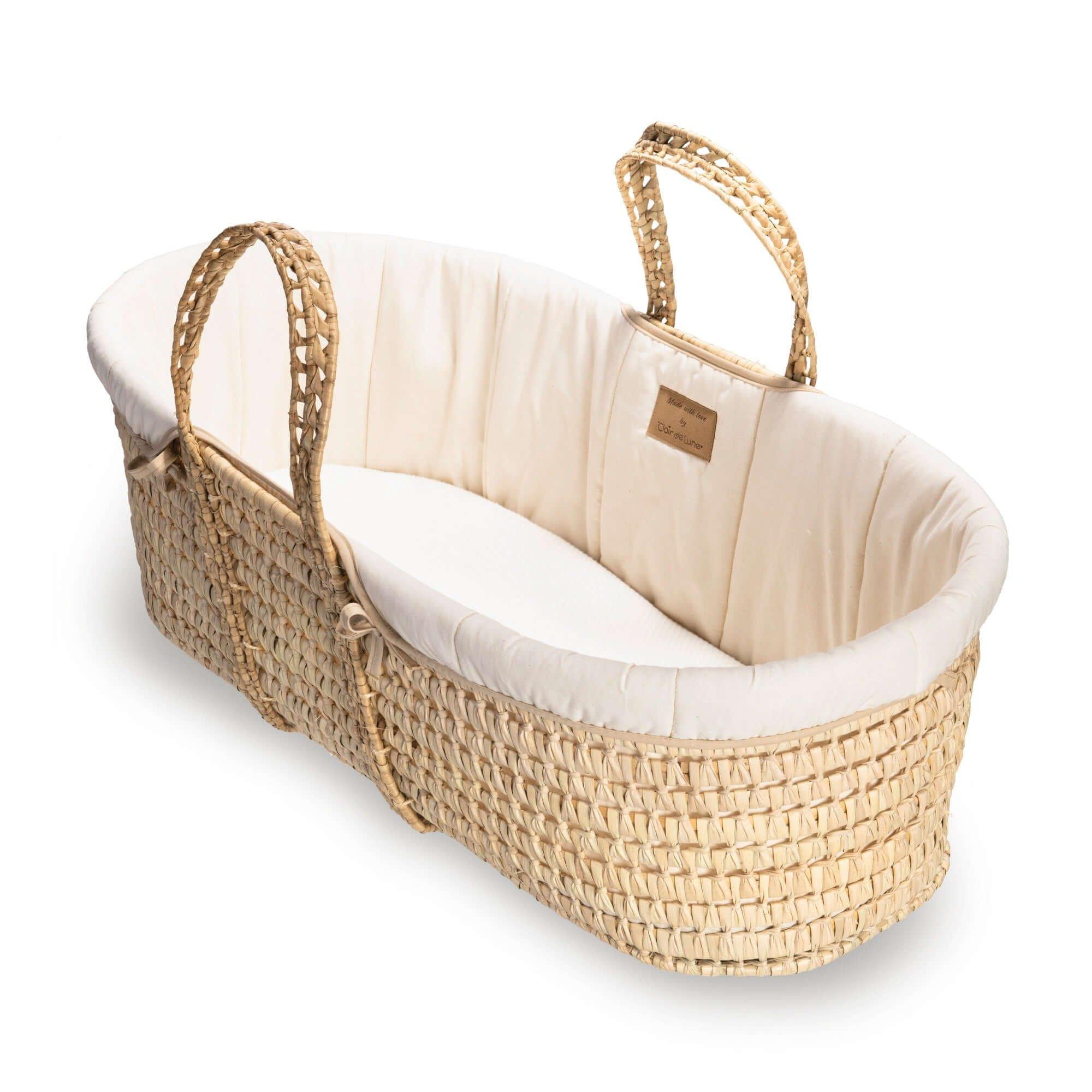 Cream - Clair De Lune - Cream Organic Palm Moses Basket with Rocking Stand - 5