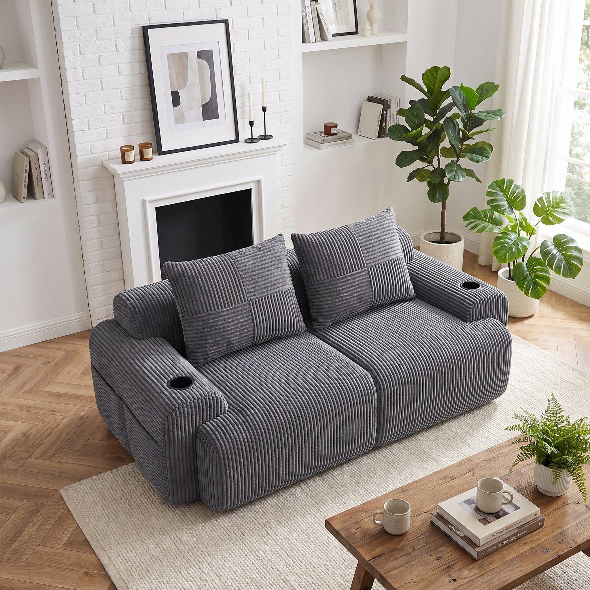 Dark Gray - Urban Meuble - Modular Corduroy Sofa - 4