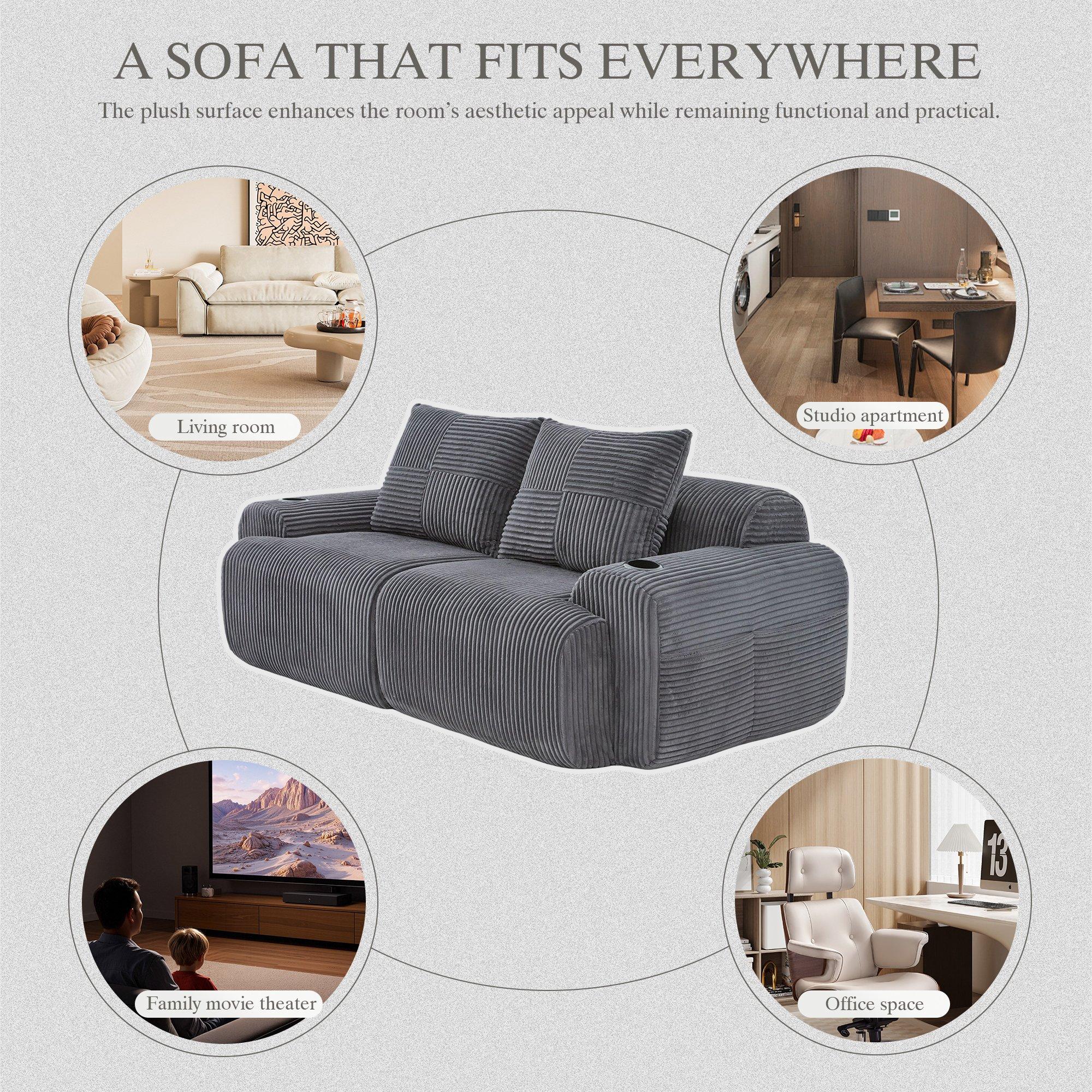 Dark Gray - Urban Meuble - Modular Corduroy Sofa - 7