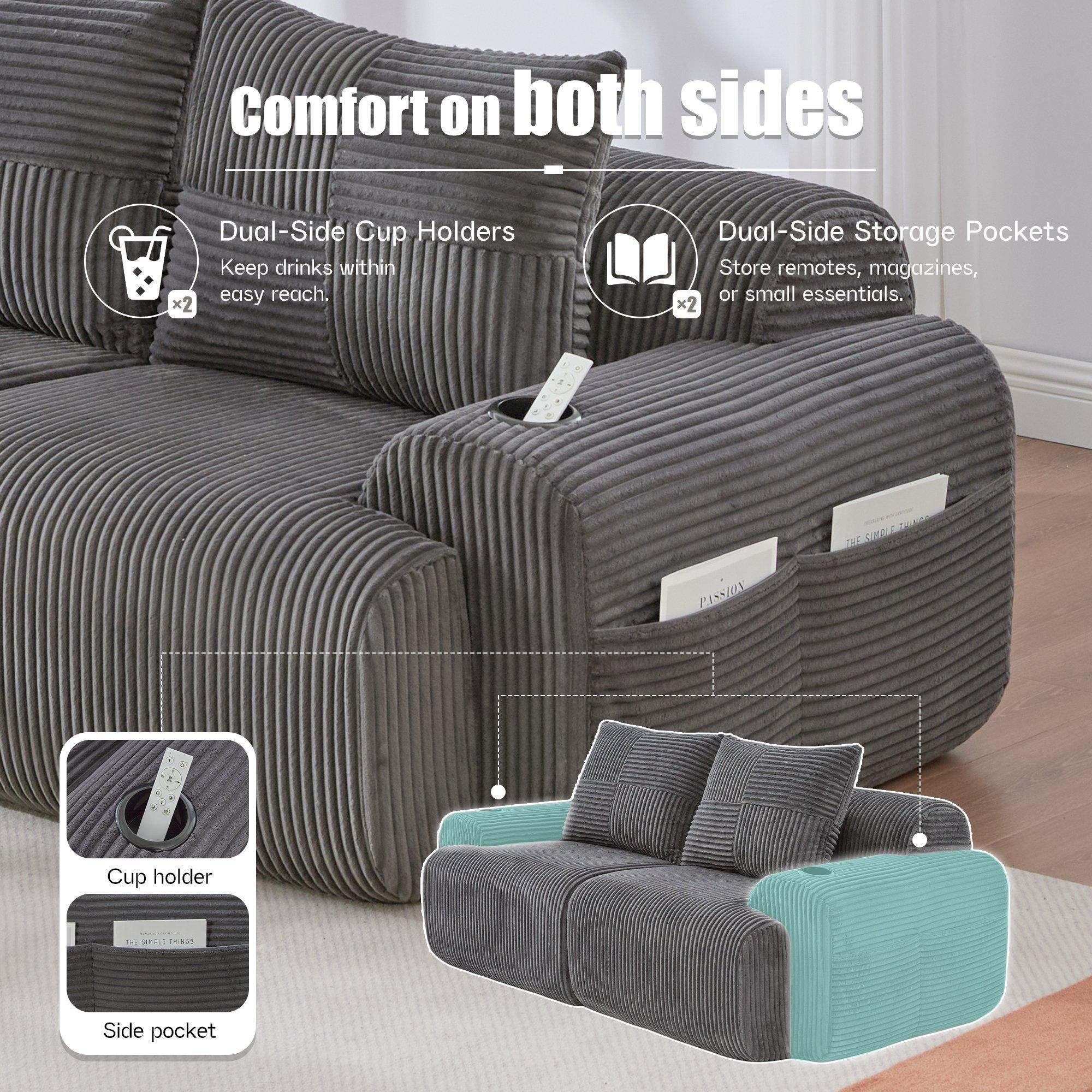 Dark Gray - Urban Meuble - Modular Corduroy Sofa - 10