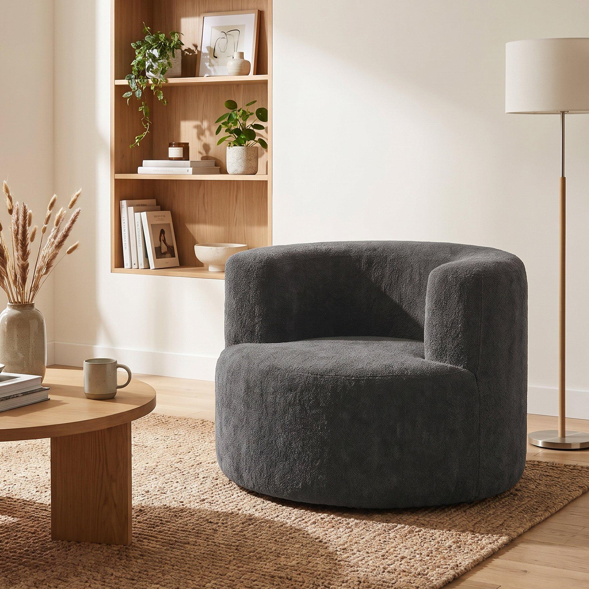 Grey - Urban Meuble - Adult Velour Lazy Sofa Chair Comfy Lounge Seat - 3