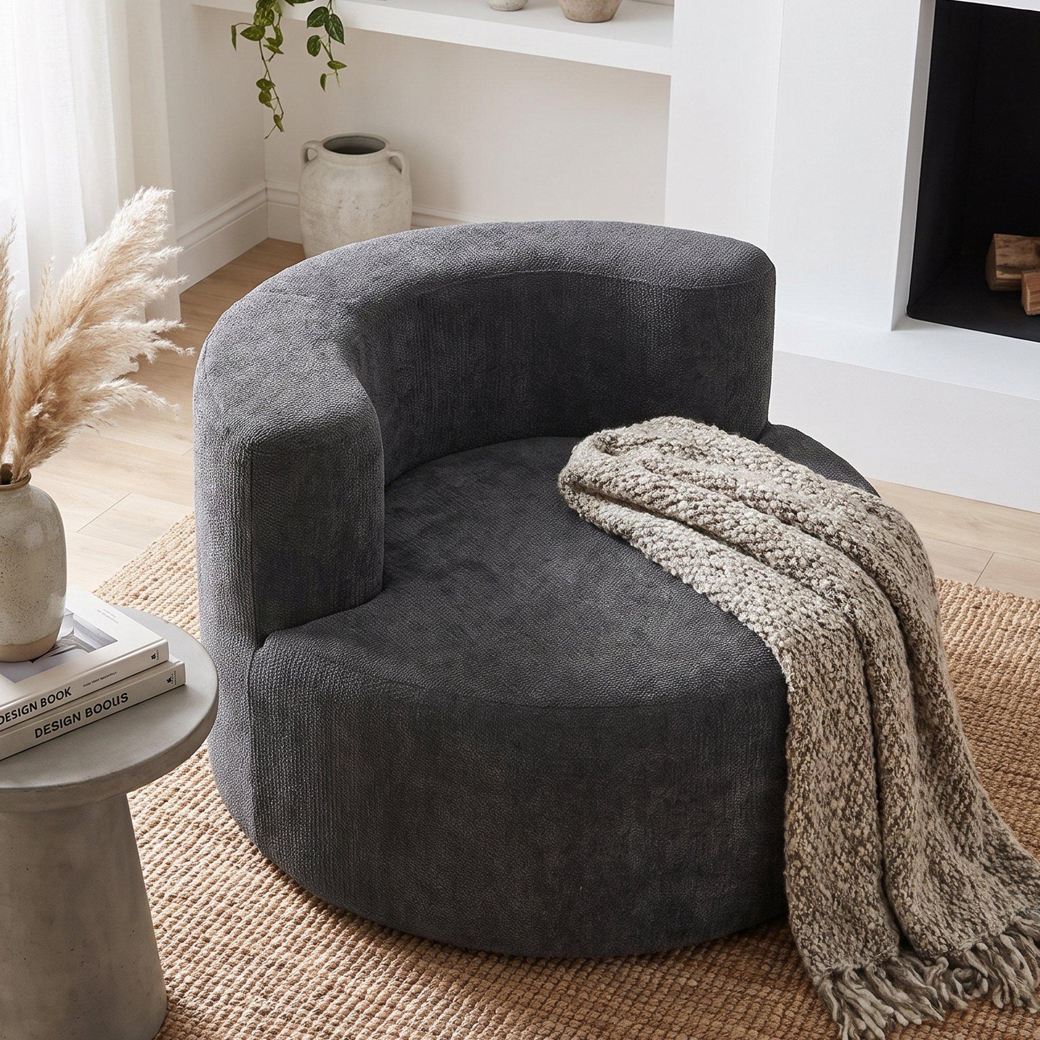 Grey - Urban Meuble - Adult Velour Lazy Sofa Chair Comfy Lounge Seat - 4