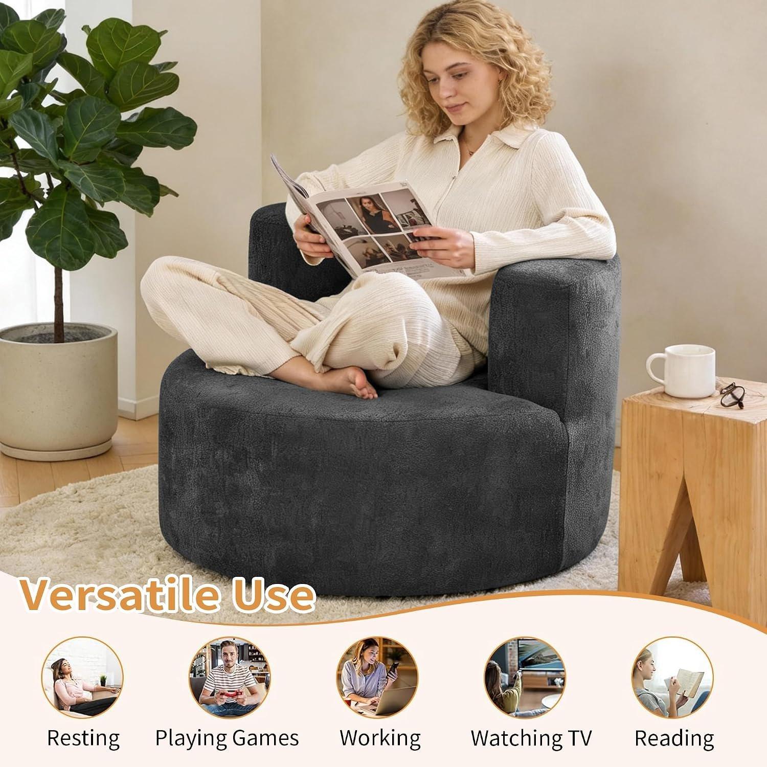 Grey - Urban Meuble - Adult Velour Lazy Sofa Chair Comfy Lounge Seat - 7