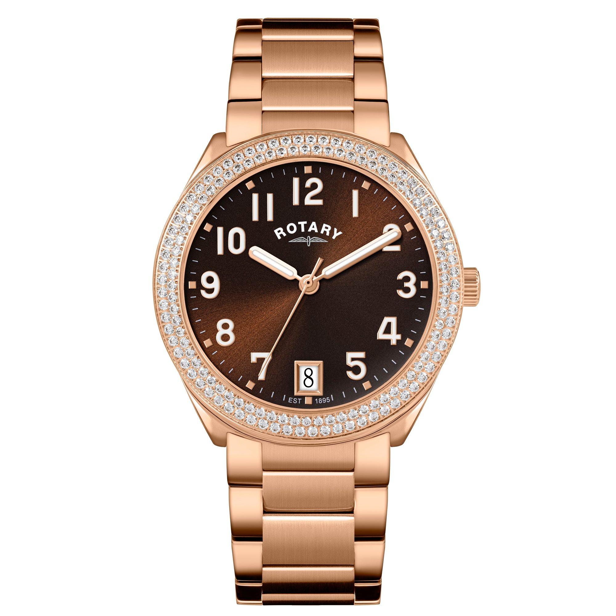 Gold - Rotary - Ladies Brilliance Stone Set SS Bracelet Wat - 1