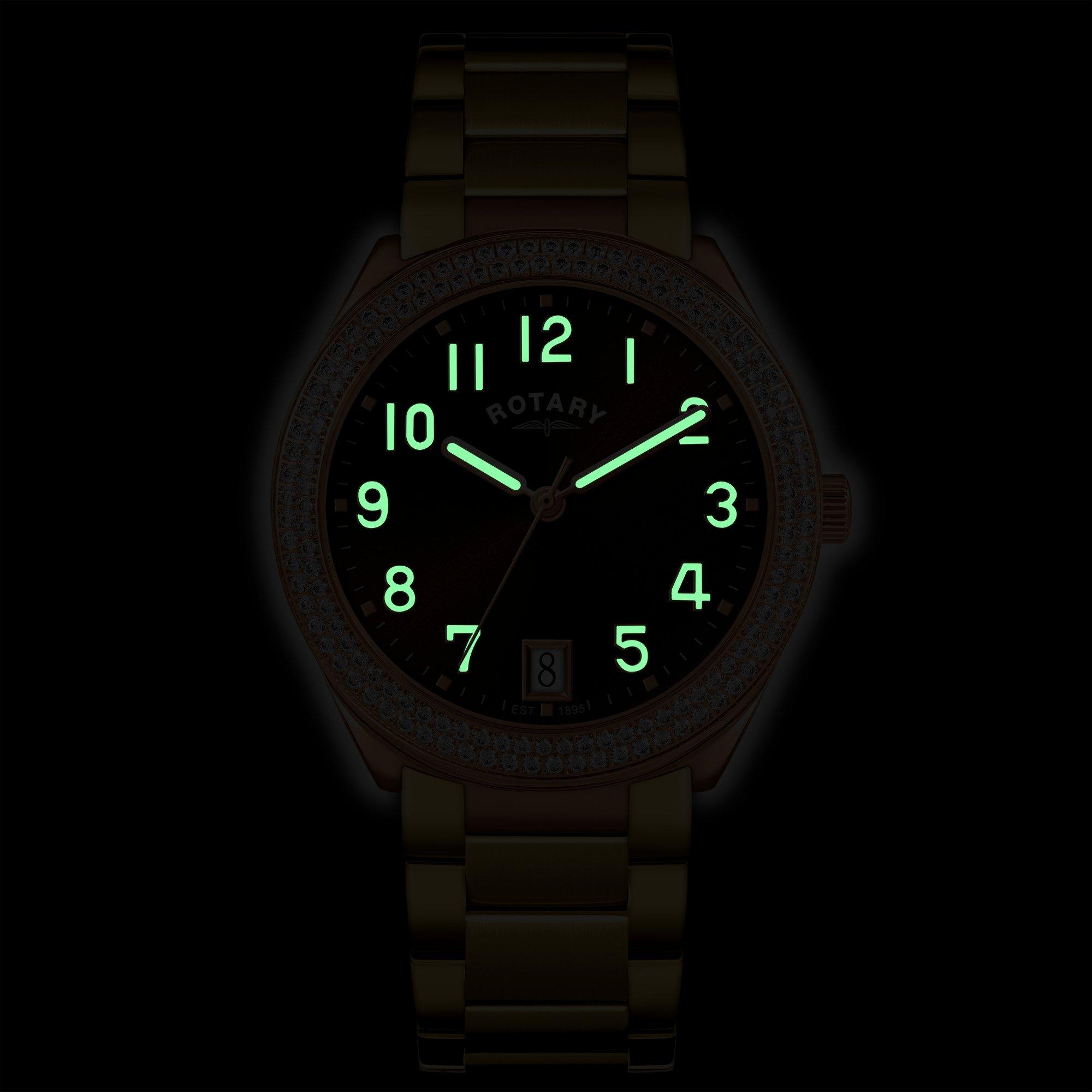 Gold - Rotary - Rotary Ladies Brilliance Stone Set SS Bracelet Wat - 5