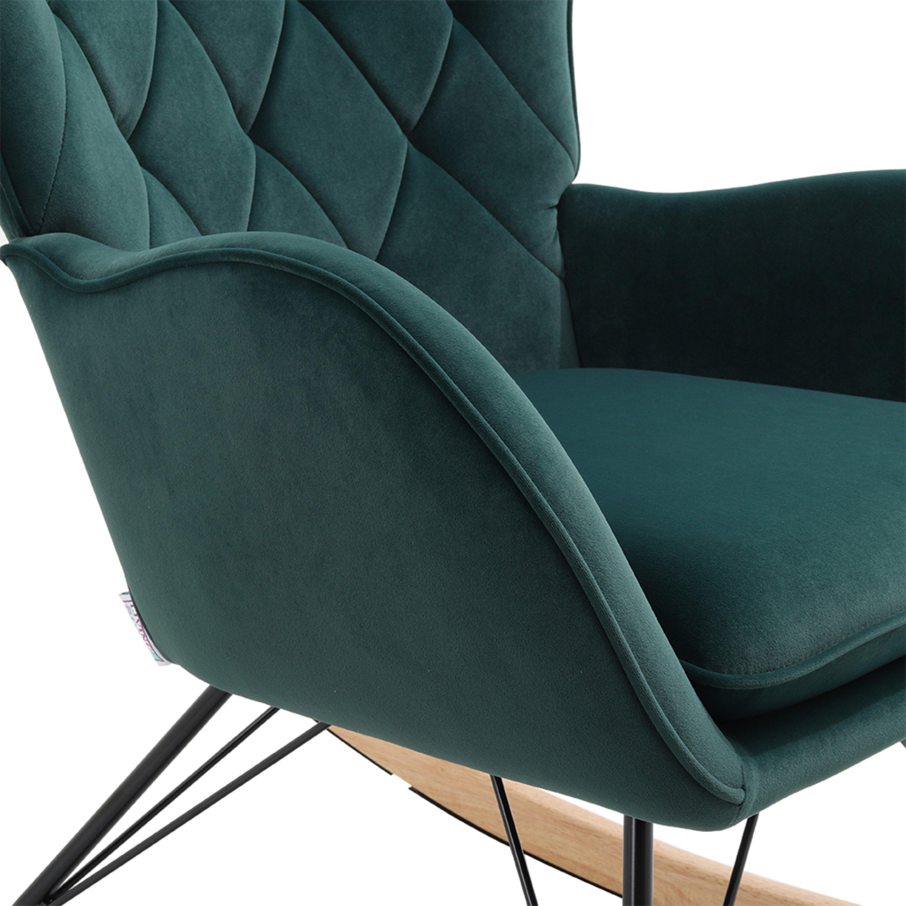 Green - Kabinet UK - Modern Upholstered Rocking Chair Green - 9