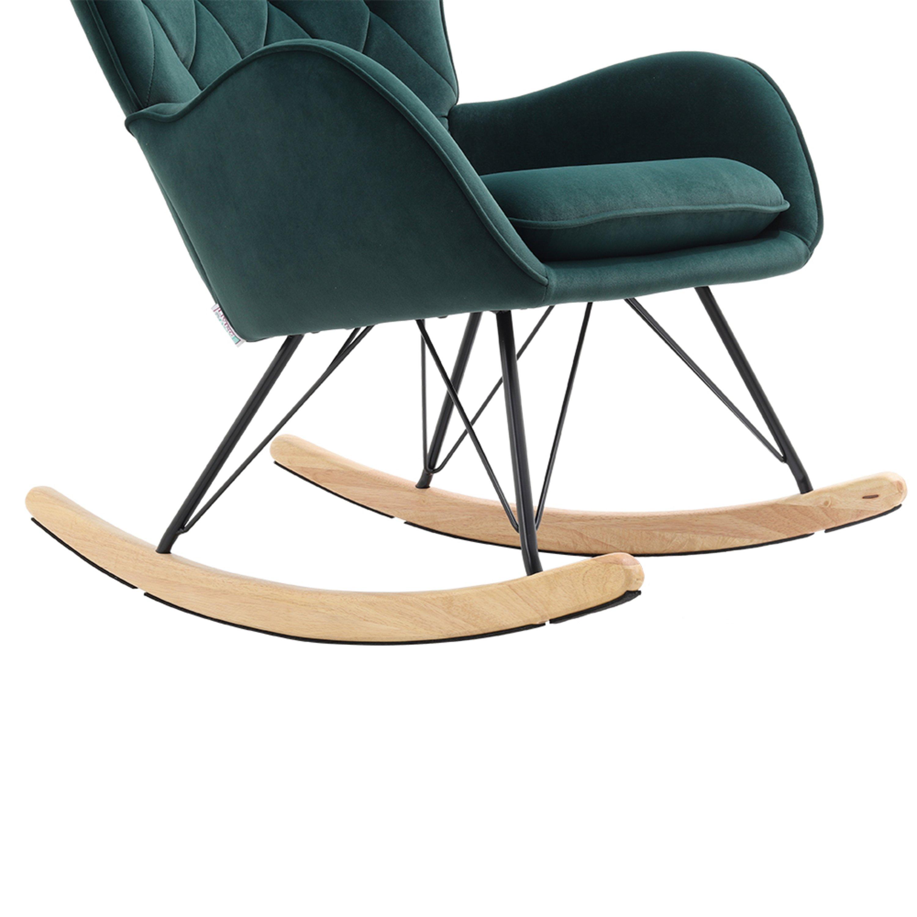 Green - Kabinet UK - Modern Upholstered Rocking Chair Green - 10