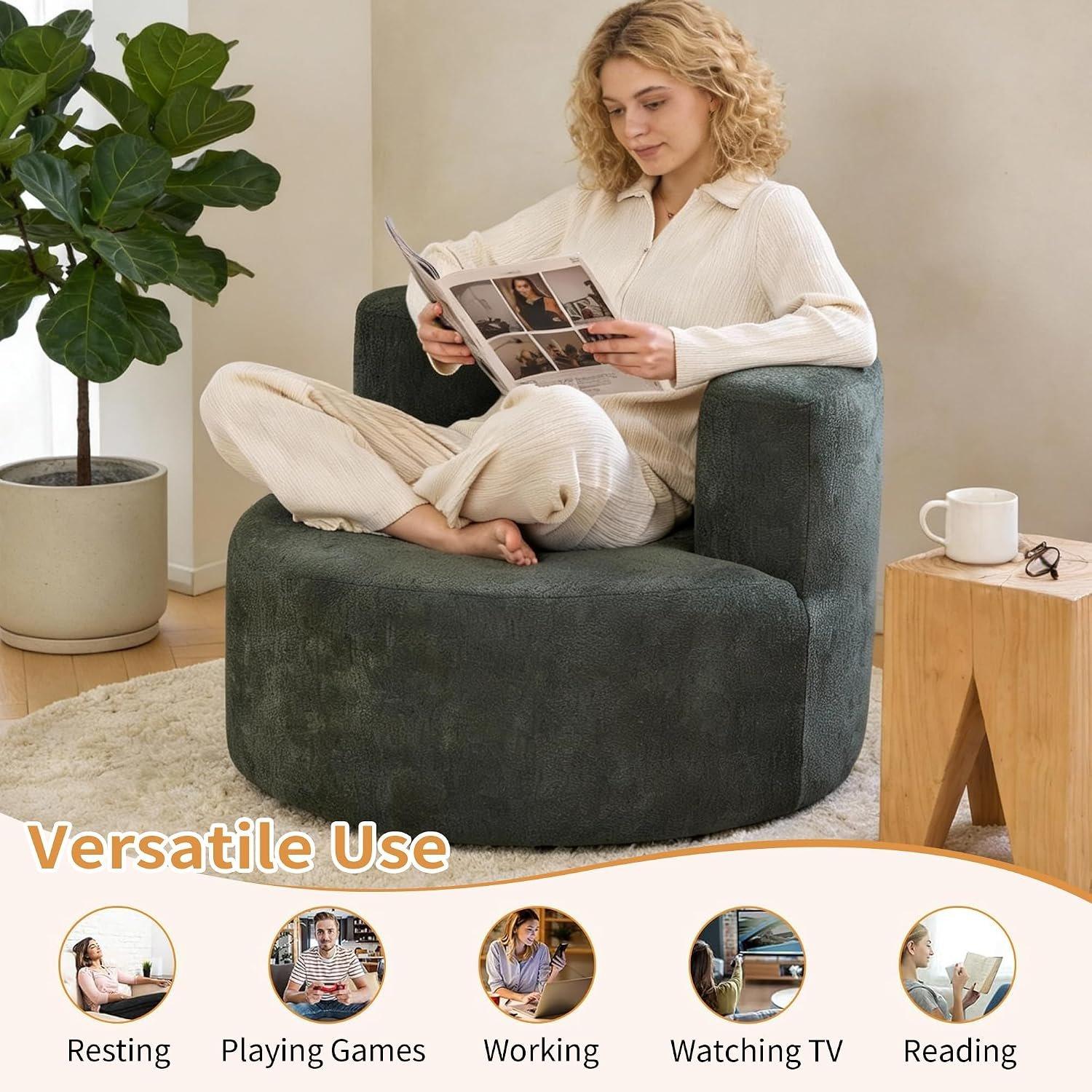 Green - Urban Meuble - Adult Velour Lazy Sofa Chair Comfy Lounge Seat - 7