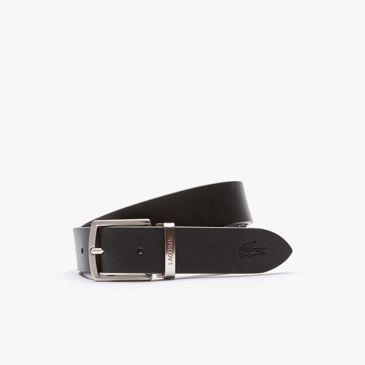 Black - Lacoste - Reversible Leather Belt With 2 Buckles - 1
