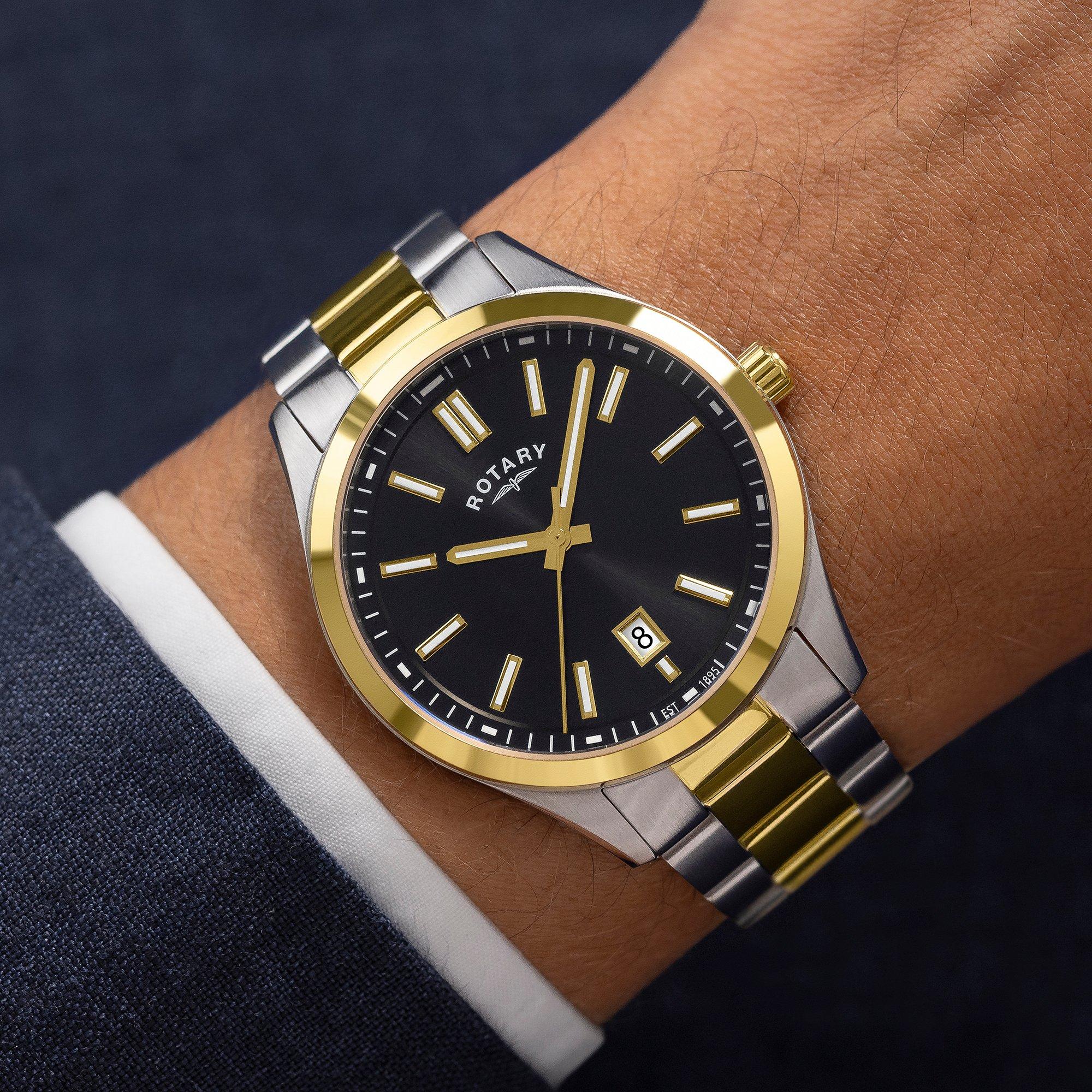 Silver & Gold - Rotary - Rotary Mens Heritage Two Tone SS Bracelet Watch - 3