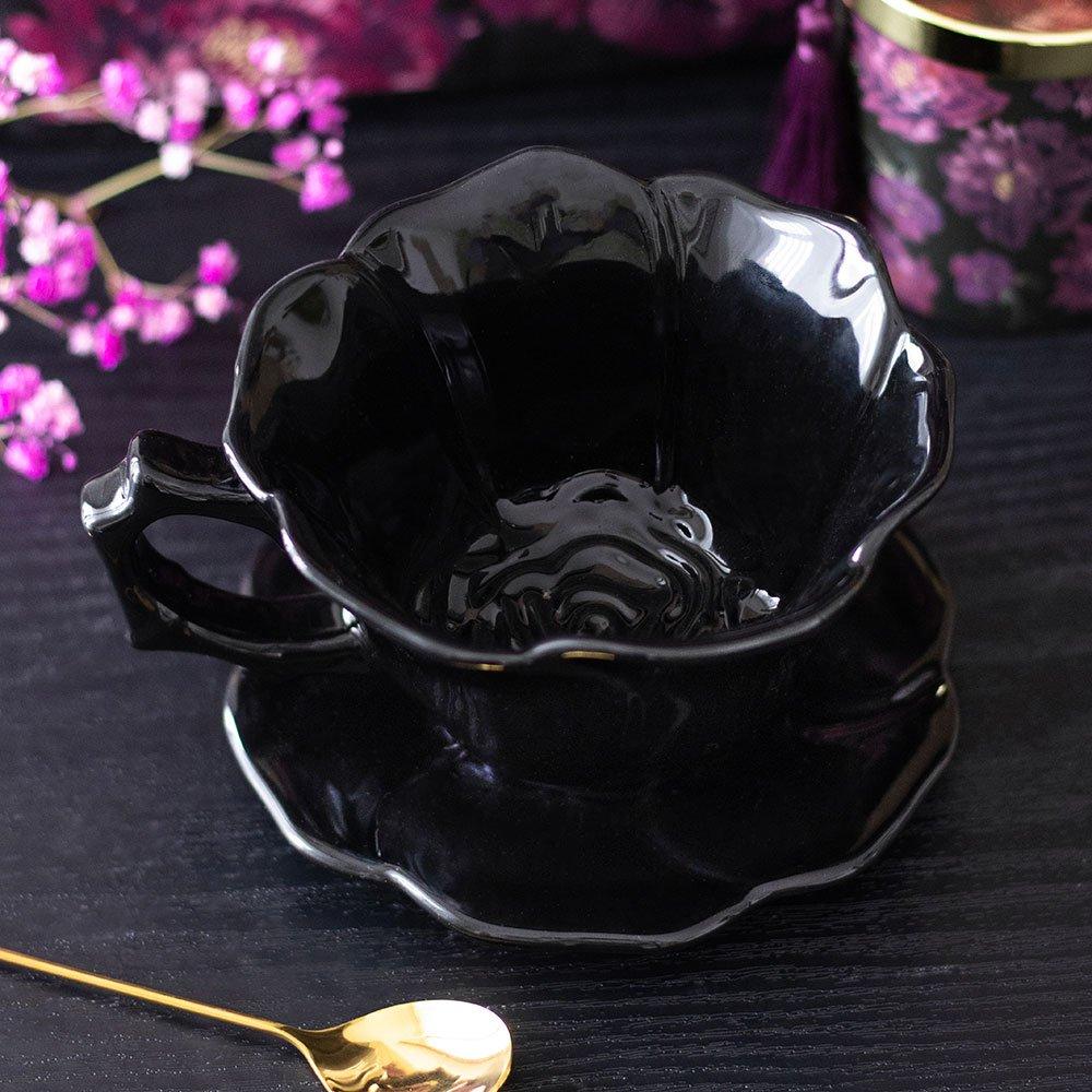 Something Different  Rose Teacup And Saucer Black