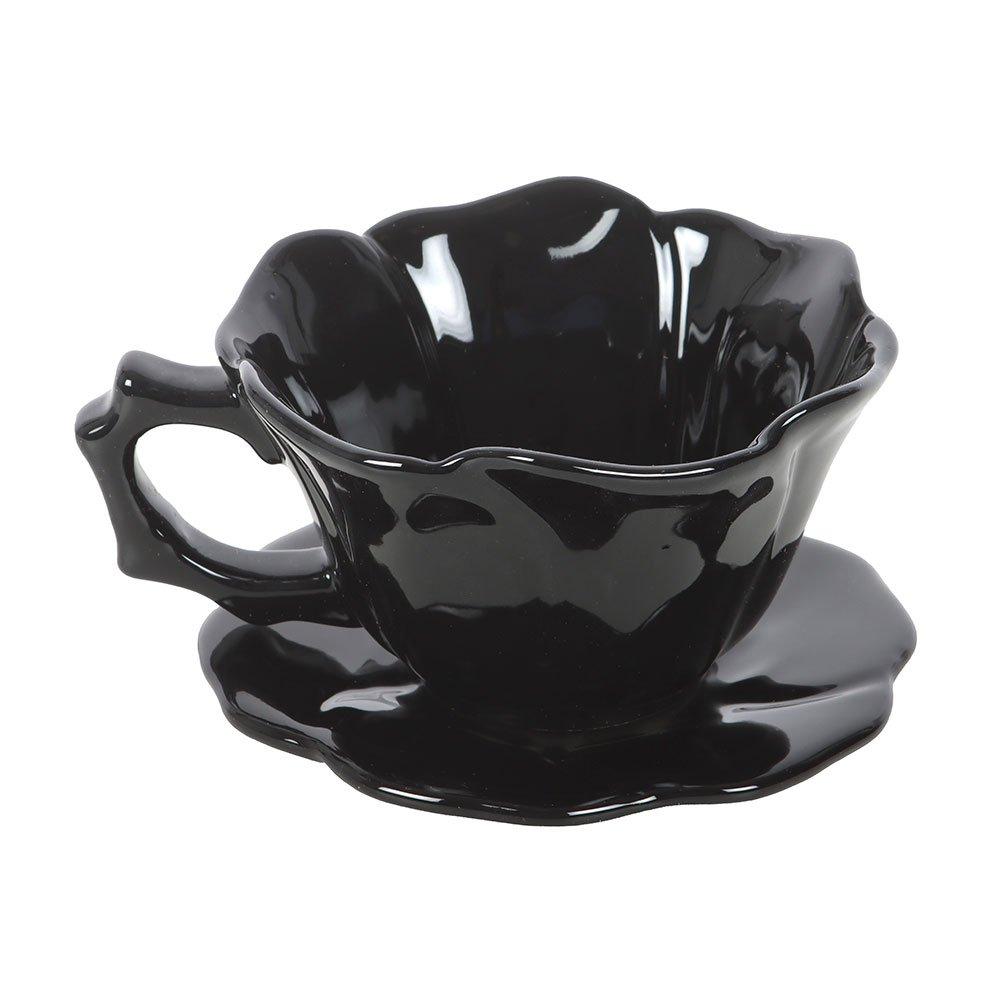 Black - Something Different - Black Rose Teacup and Saucer - 2