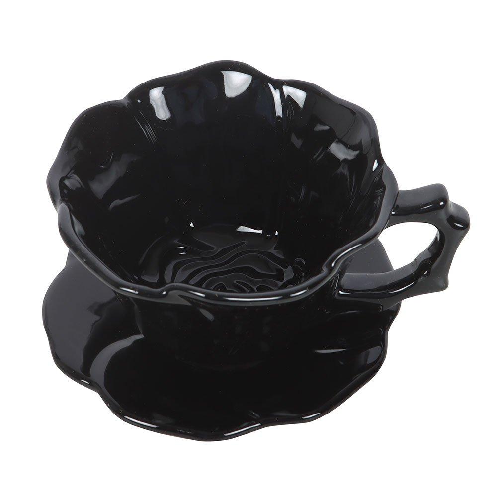 Black - Something Different - Black Rose Teacup and Saucer - 3