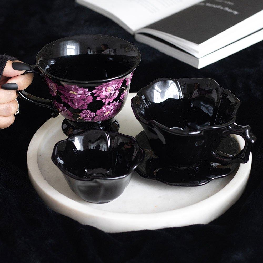 Black - Something Different - Black Rose Teacup and Saucer - 5